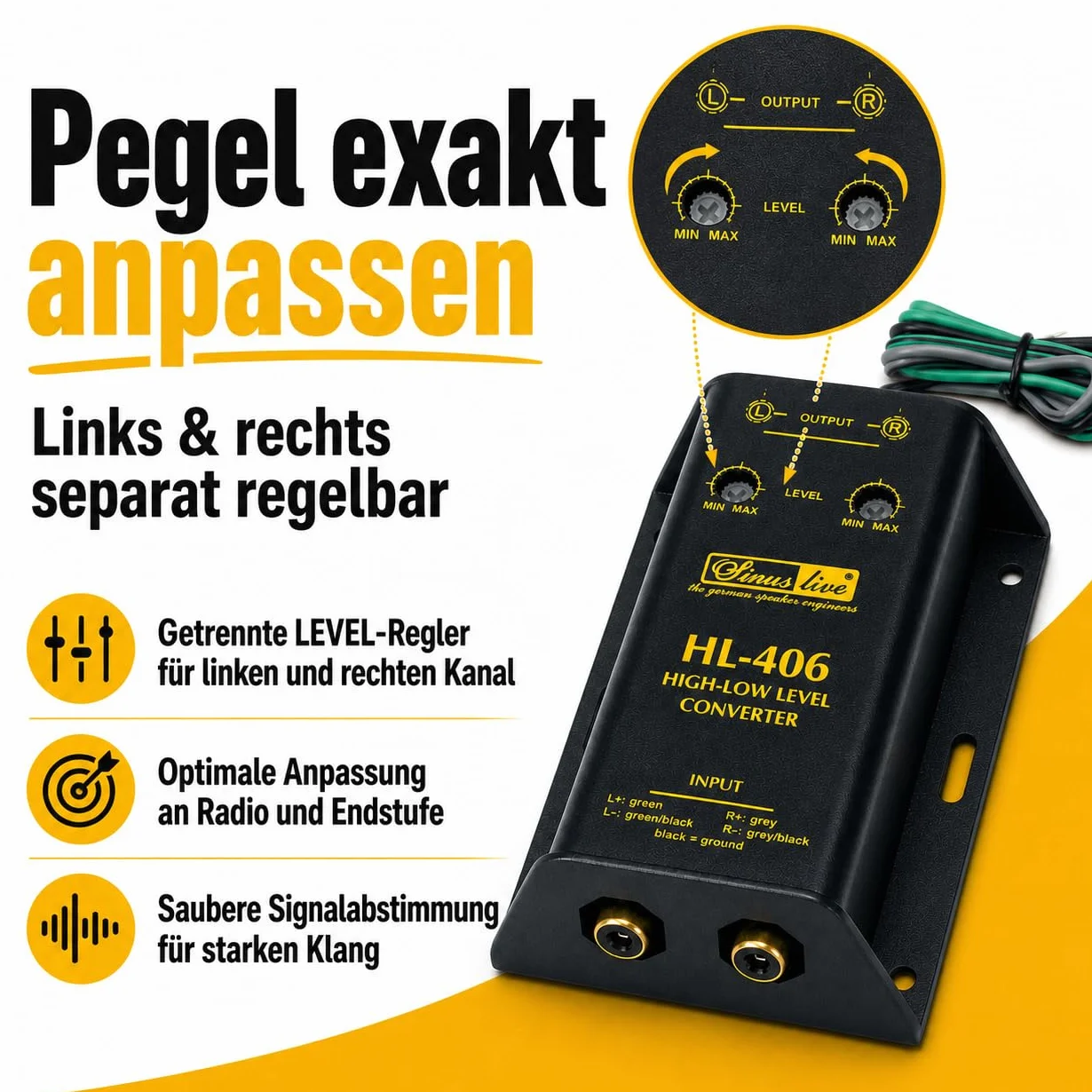 Sinuslive High/Low-Level-Converter - kabel głośnikowy na cinch