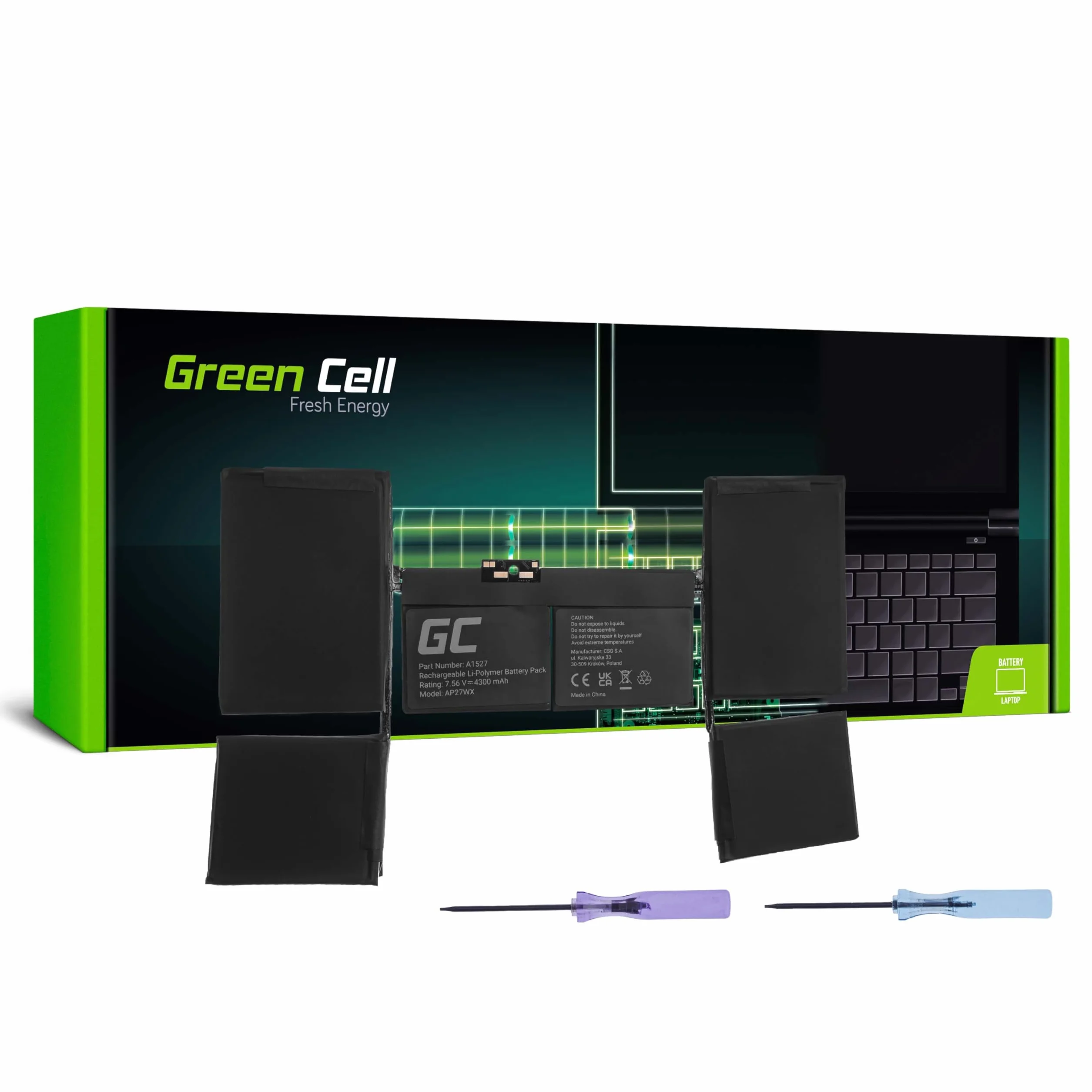 Green Cell Bateria A1527 A1705 do Laptopa Apple MacBook 12 A1534 (Early 2015, Early 2016, Mid 2017) (4300mAh 7.56V)