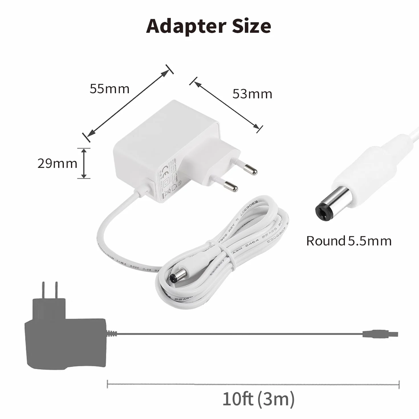 TONTON Ładowarka 9V 1A do TP-Link Tapo C200 C210 C100 WLAN IP C310 Outdoor WLAN, C320WS, TC60, TC70, bardzo długi kabel 3 m, biała