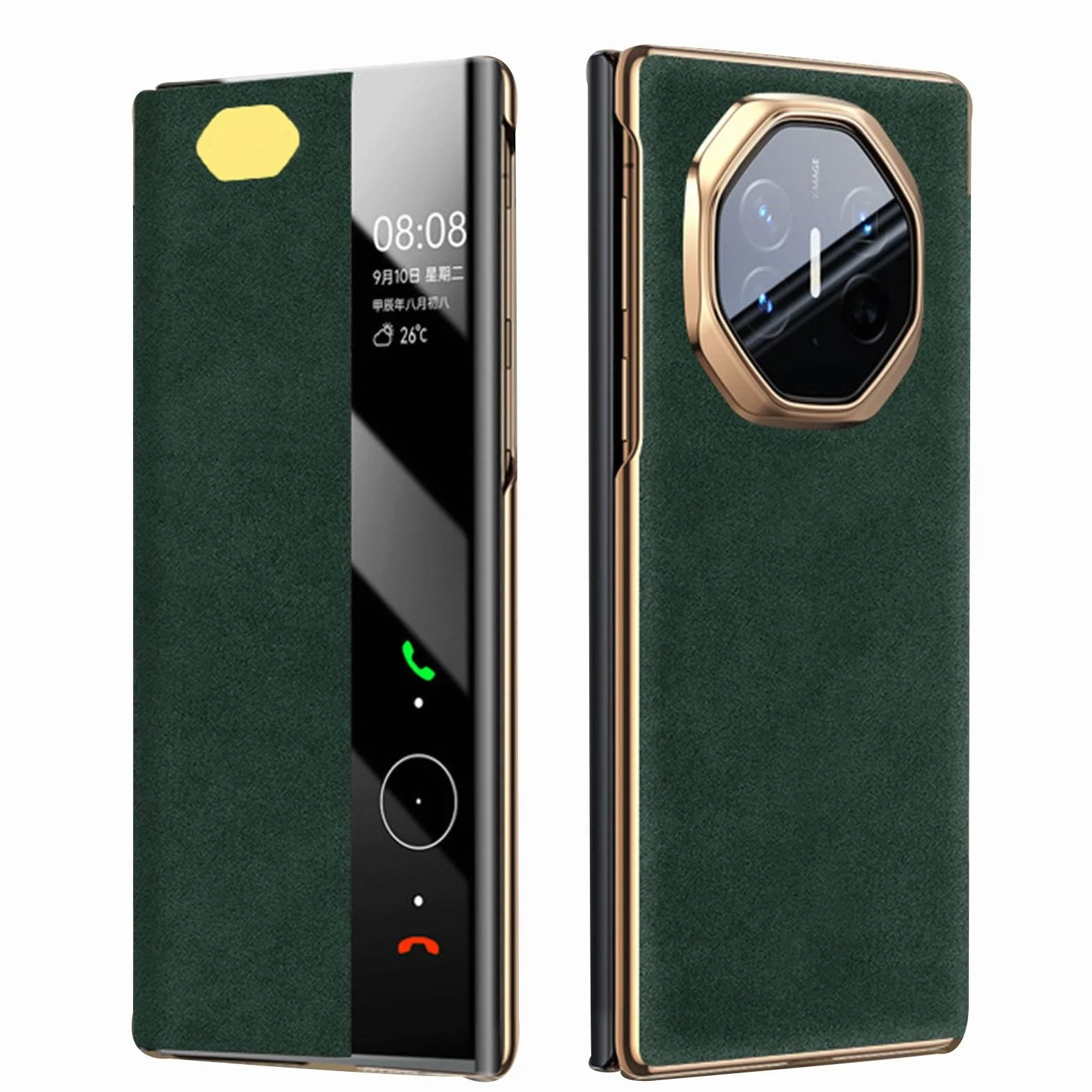 Etui do Huawei Mate XT, prawdziwa skóra, etui na telefon komórkowy, z klapką, magnetyczne, odporne na uderzenia, etui na telefon komórkowy Smart Window (zielone)