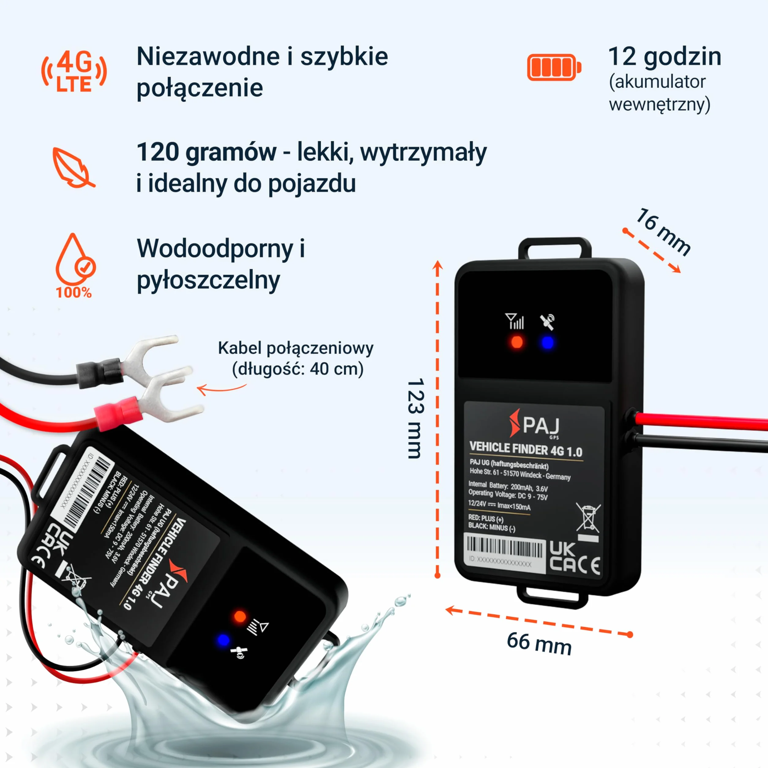 PAJ Vehicle Finder 1.0 4G Lokalizator GPS Samochodu Ciężarówki Vans Motocyklów, Bezpośrednie Połączenie Akumulator 10-30V, Śledzenie Na Żywo Aplikacja Alarm Drgań Przekroczenie Prędkości