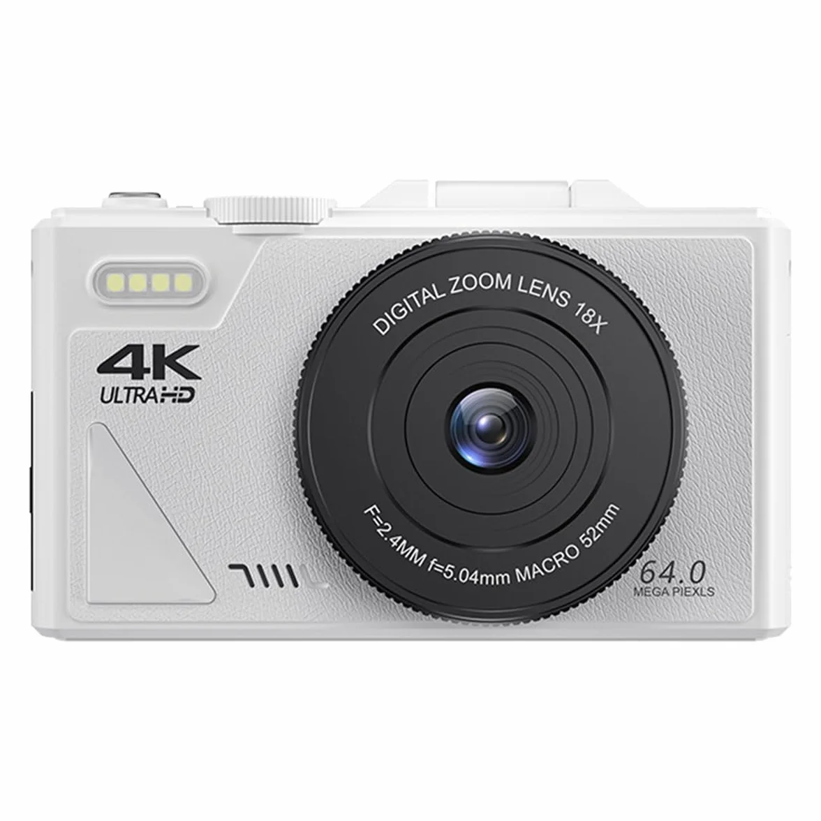 Przenośny aparat cyfrowy 4K, 3-calowy ekran z klapką 64 MP UHD 18-krotny zoom autofokus retro design kompaktowy model biały