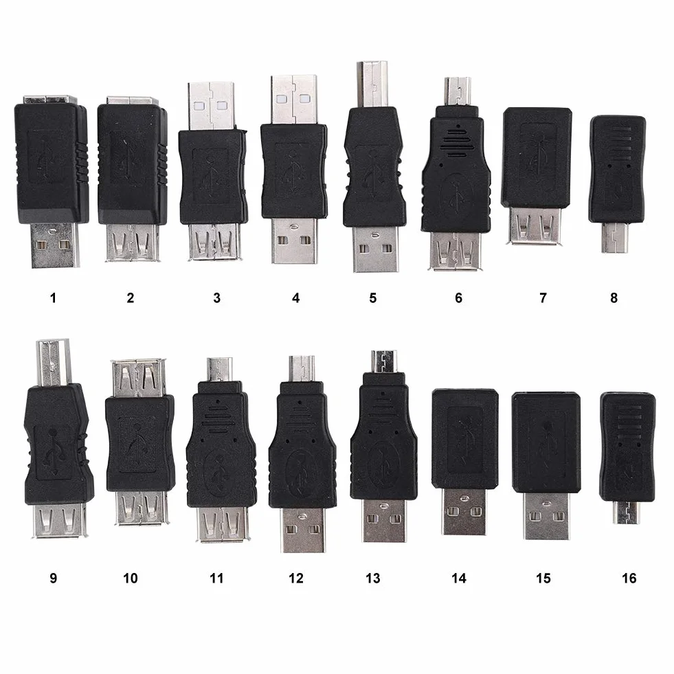 16 sztuk wielofunkcyjnych adapterów micro USB, wtyczka USB na gniazdo micro USB, nadaje się do podłączenia do komputera i innych urządzeń elektronicznych
