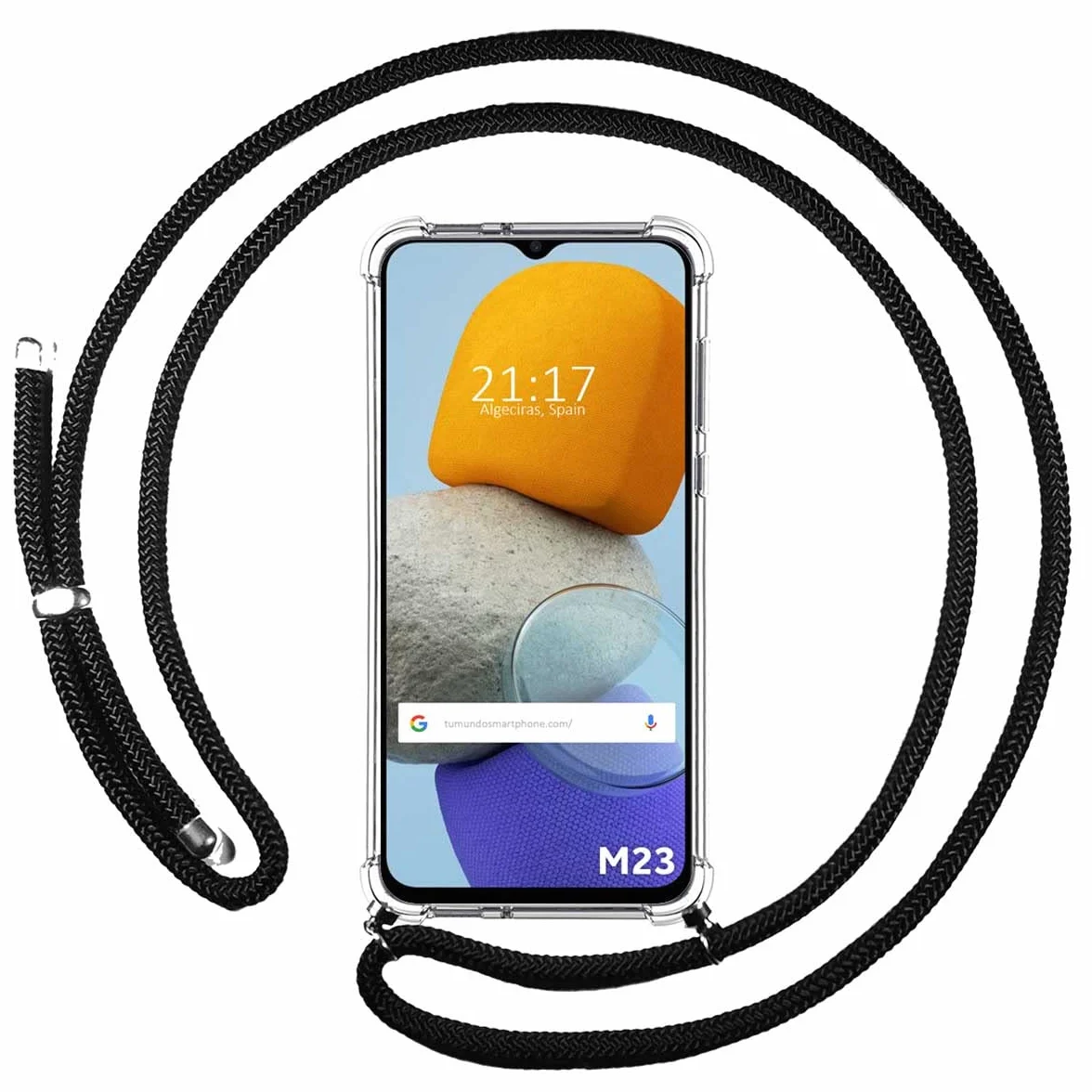 Przezroczysty pokrowiec na telefon Samsung Galaxy M23 5G ze sznurkiem Czarny