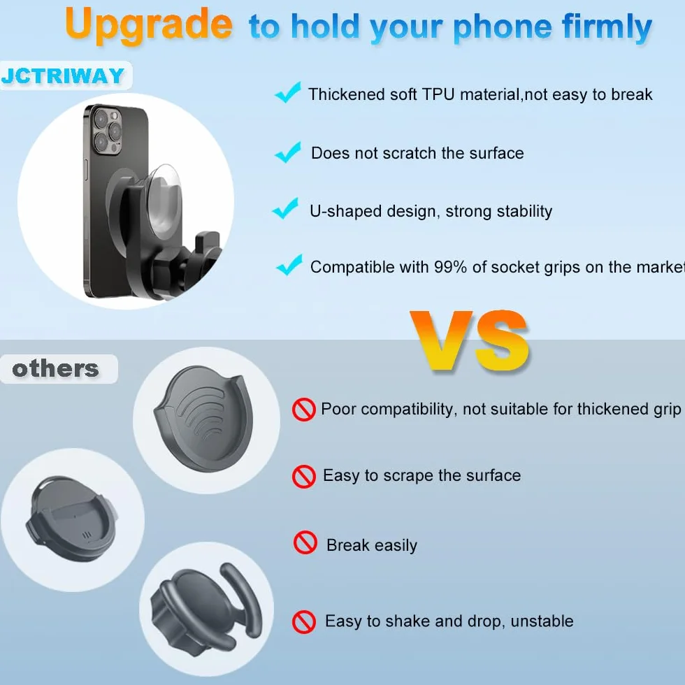 Samochodowy uchwyt na telefon do montażu na gniazdku, uchwyt samochodowy na telefon do uchwytu Pop Grip [nigdy nie blokuje] klips wentylacyjny AC uchwyt na telefon regulowany 360°, pasuje do uchwytu