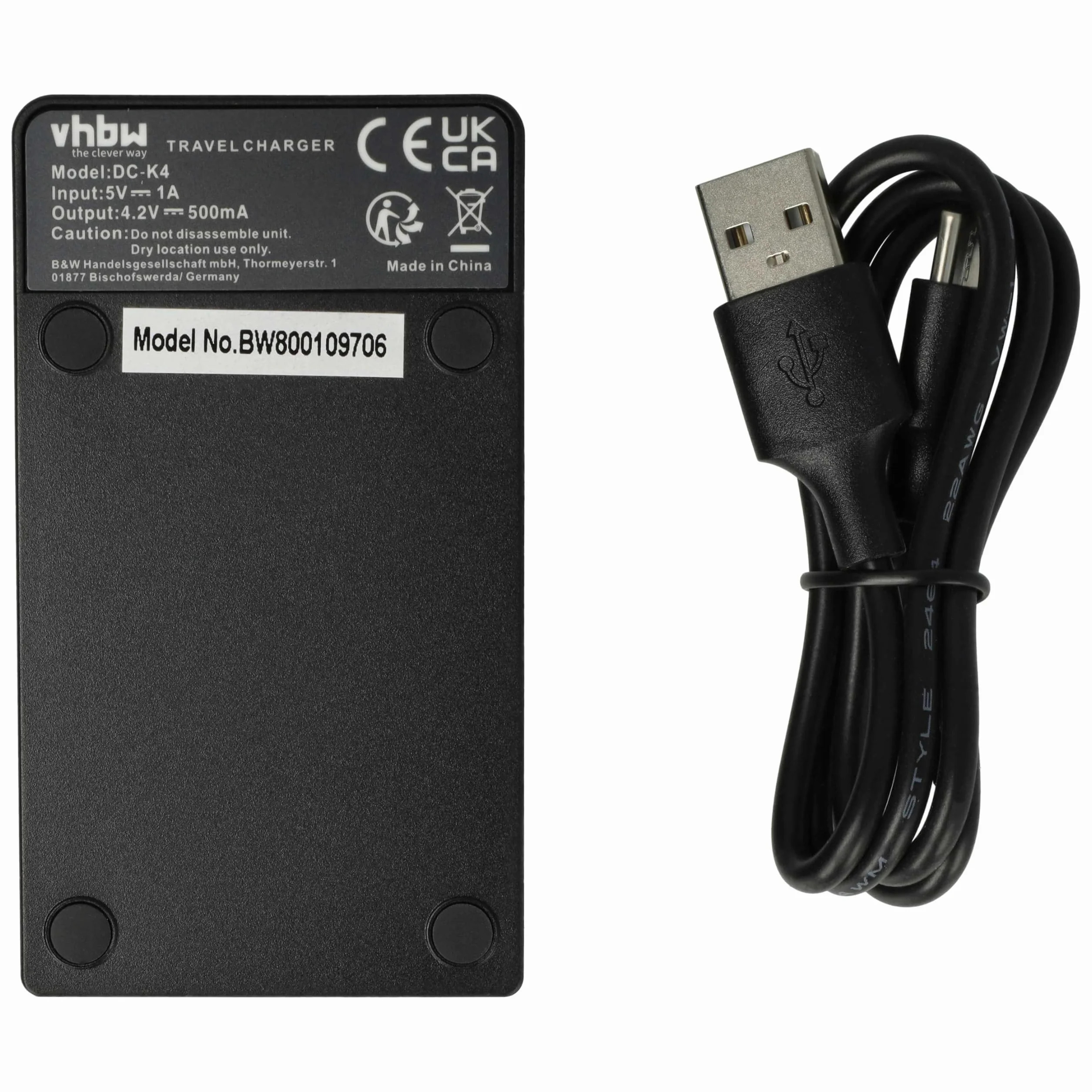 vhbw Ładowarka USB kompatybilna z Casio Exilim EX-ZS20, EX-ZS12, EX-ZS10, EX-S200