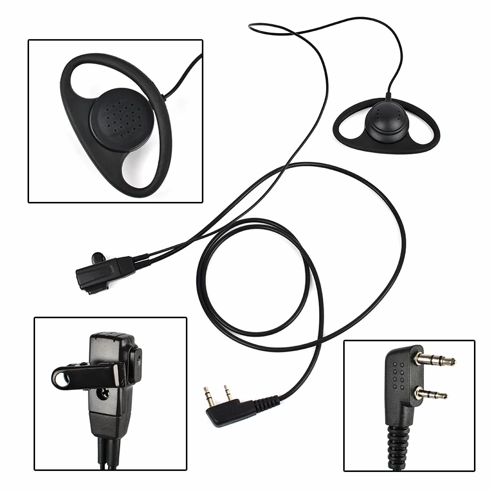 Słuchawki Walkie Talkie z mikrofonem w kształcie litery D, kompatybilne z Baofeng UV-5R UV-5RA 888S Kenwood HYT 2-pinowe radio dwukierunkowe (10 sztuk)