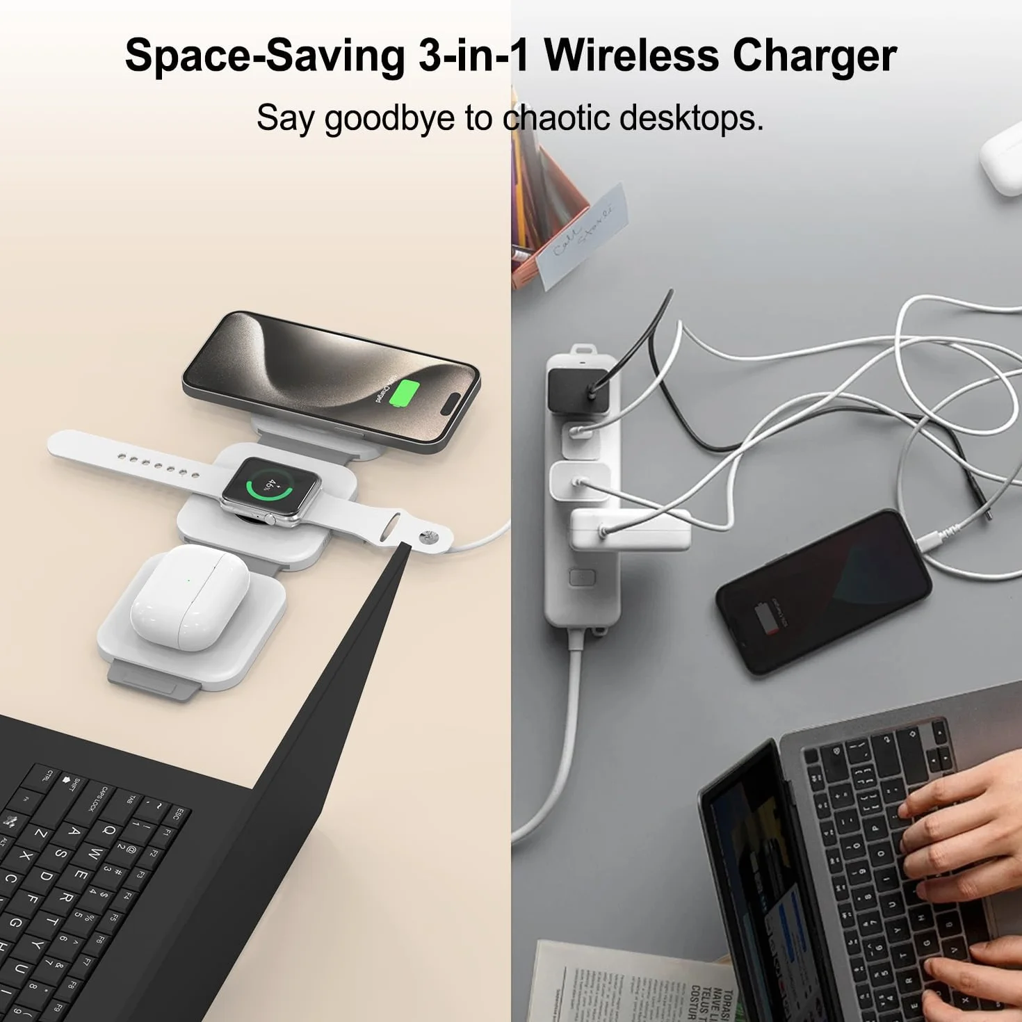 Bezprzewodowa stacja ładująca dla wielu urządzeń Apple, składana magnetyczna ładowarka bezprzewodowa 3 w 1, podkładka ładująca podróżna do iPhone 15, 14, 13, 12, Pro Max Plus, zegarek i