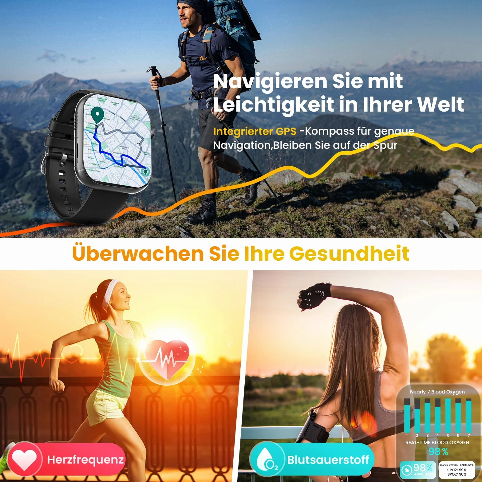 Smartwatch 4G z telefonem 2,1" AMOLED Touch, duży ekran, Smart Watch dla mężczyzn i kobiet, fitness, 1020 mAh, lokalizator GPS, gniazdo SIM, obrotowa kamera, monitor tętna, SOS rozmowy, zegarek