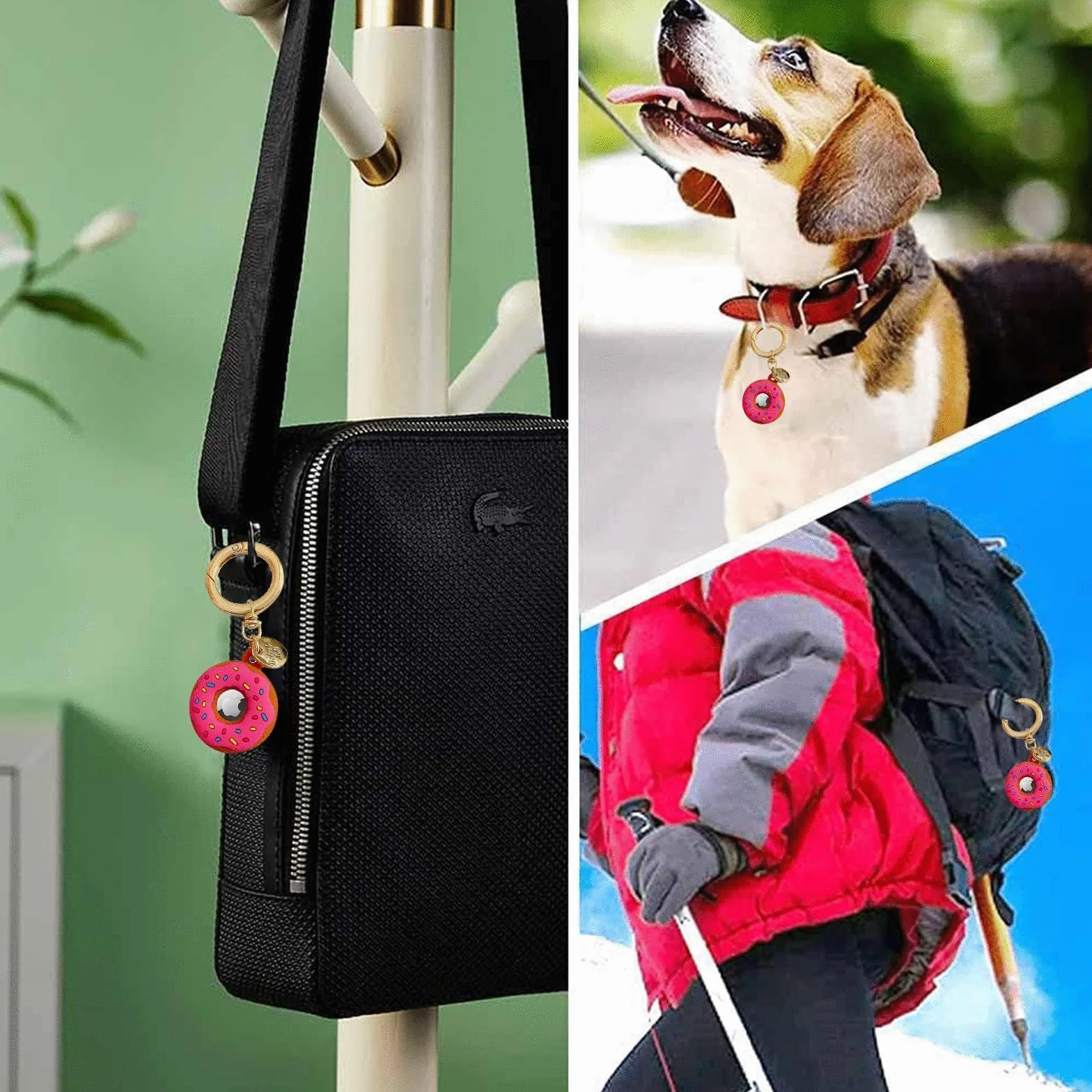 Silikonowy breloczek do kluczy Airtag różowo-czerwony, 3,5 x 10 cm, etui odporne na zarysowania i uderzenia, kompatybilny z AirTag, nadaje się do prania, bezpieczny dla dzieci, zwierząt domowych