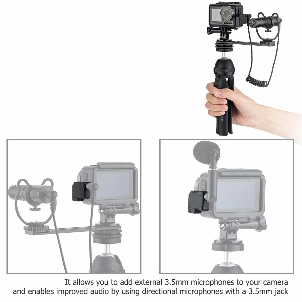 JJC Adapter mikrofonu USB-C 3,5 mm do kamery sportowej DJI Osmo Zewnętrzny adapter audio 3,5 mm do gniazda TRS, port typu C do ładowania i transmisji danych
