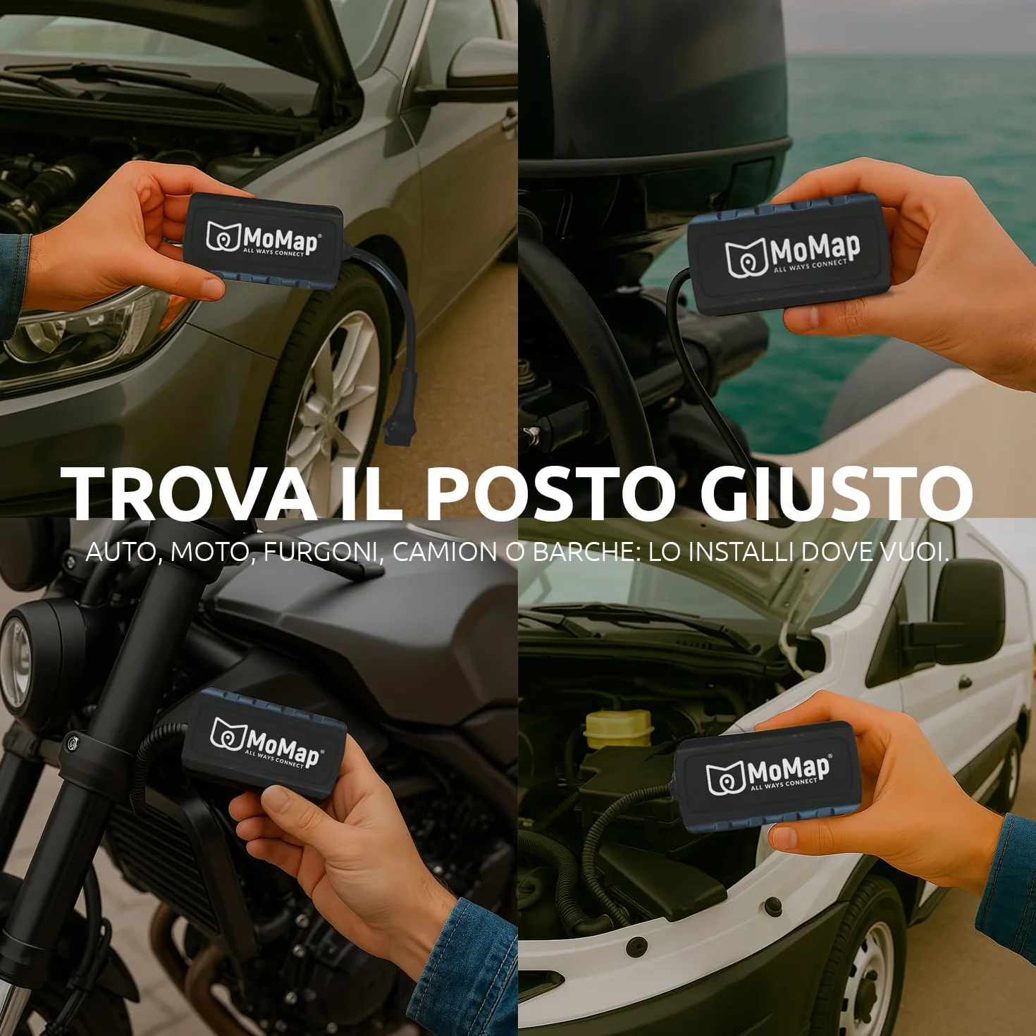 MoMap Start 4G - GPS Tracker do samochodów i motocykli, automatyczne blokowanie rozruchu po 30 sekundach, monitorowanie stanu baterii, 100% włoska aplikacja i obsługa klienta w 100% włoski