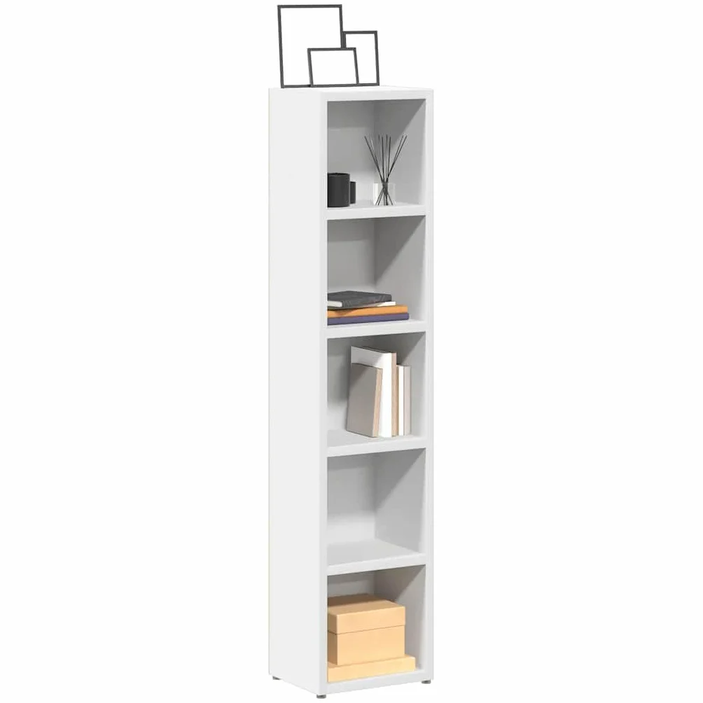 Półki na płyty CD 2 szt. białe z materiału drewnopochodnego, 21 x 16 x 93,5 cm, miejsce na 80 płyt CD, smukłe przechowywanie multimediów do salonu, kina domowego i porządku
