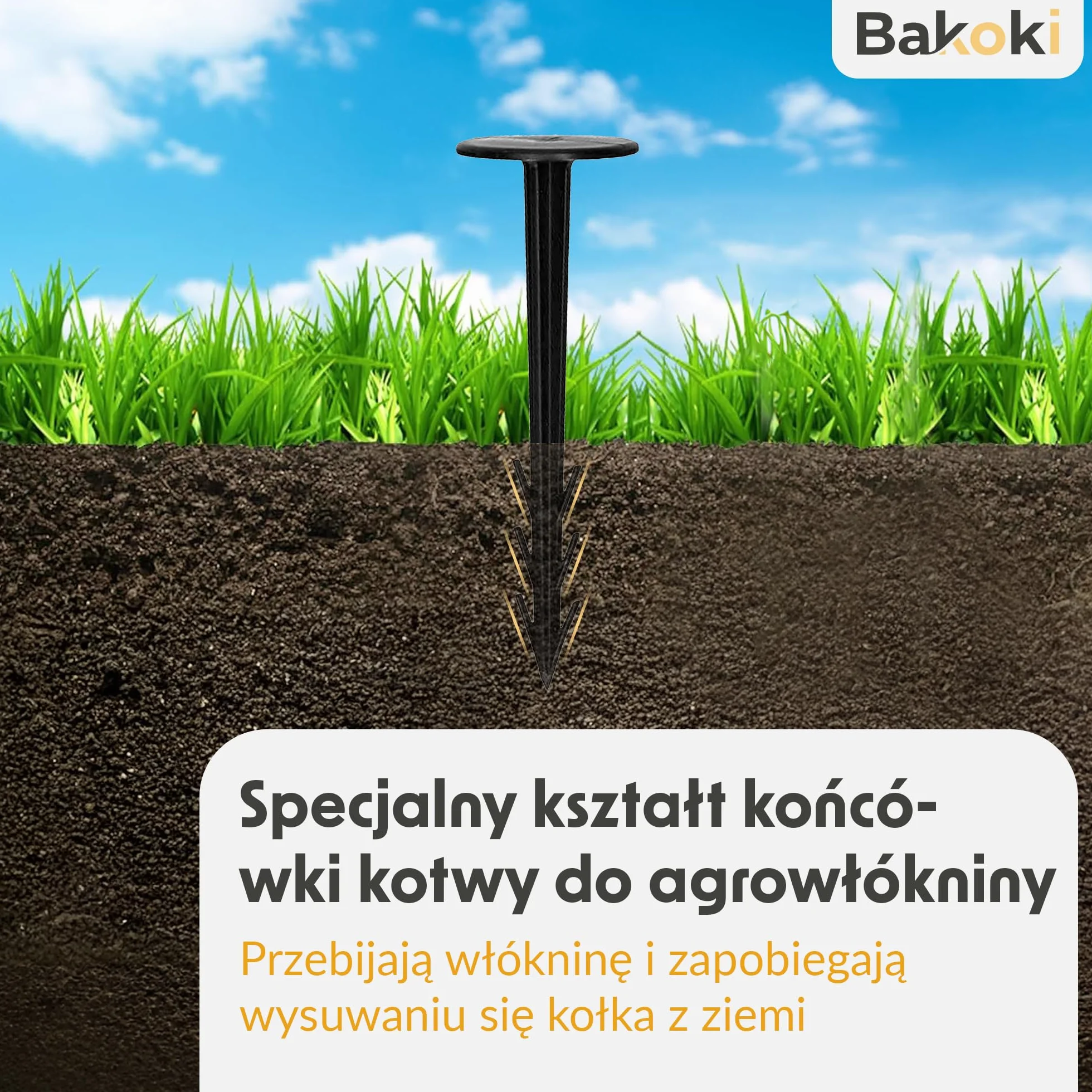 Kotwa gruntowa z tworzywa sztucznego, 50 x – śledzie odporne na promieniowanie UV, żebrowana konstrukcja i haczyki, szeroka główka, idealna do włókniny przeciw chwastom, geowłókniny, mulczu