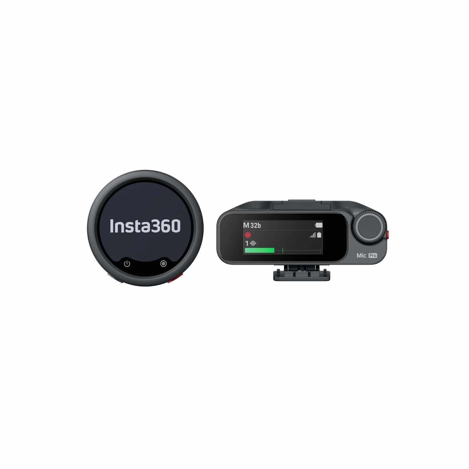 Insta360 Mic Pro (1 TX + 1 RX), bezprzewodowy mini mikrofon do iPhone'a/aparatu/Androida, nagrywania wideo, Bluetooth, konfigurowalny wyświetlacz E-Ink, matryca 3 miks, dostępny dla Lightning