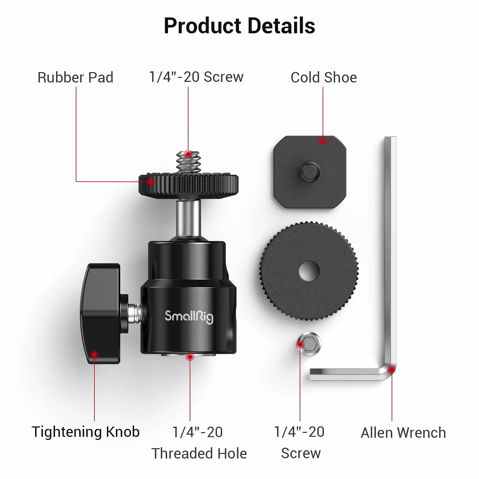 SMALLRIG Mini Ball Head głowica kulowa 2 szt. z adapterem zimnej stopki do monitora DSLR Gopro - 2059