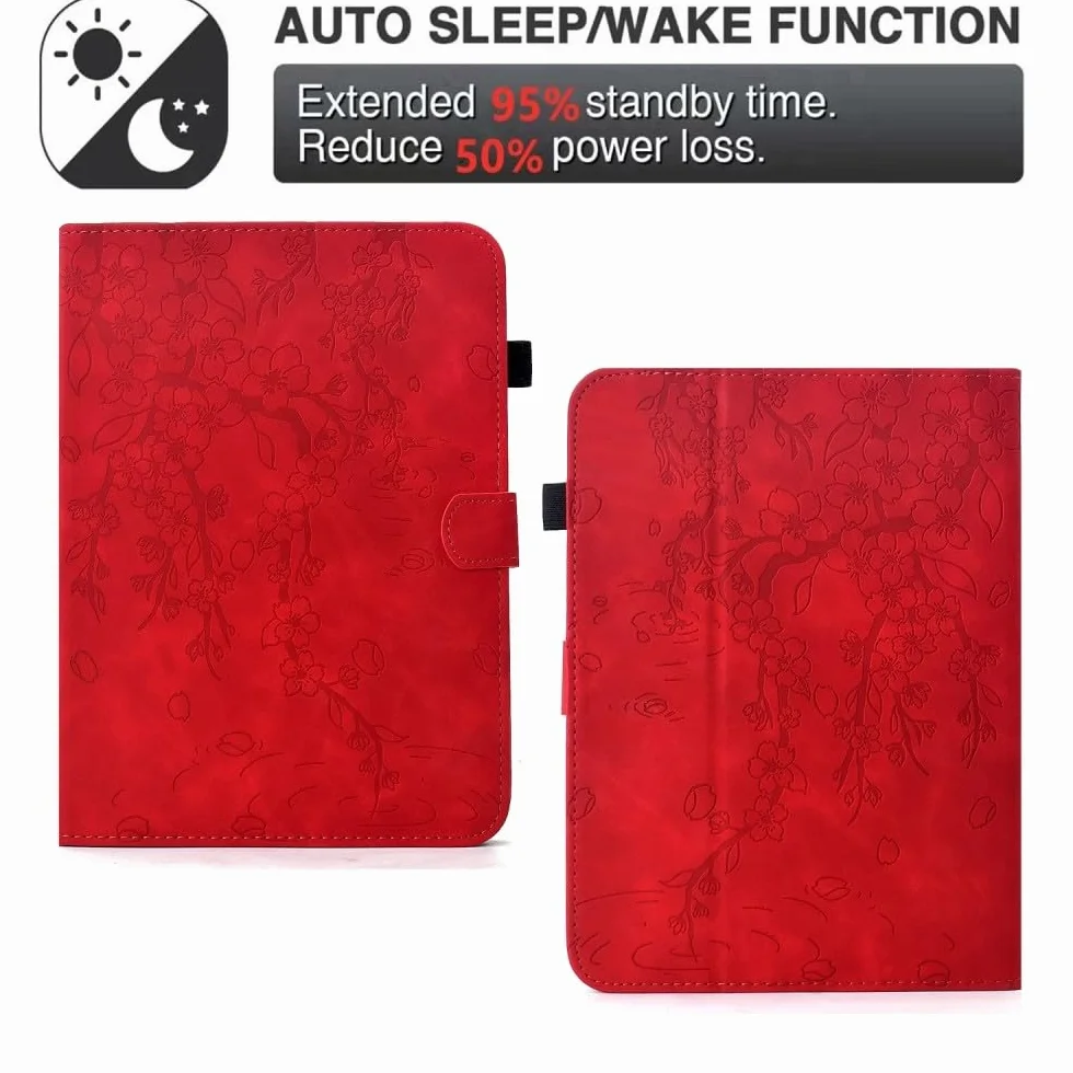 Generic etui kompatybilne z czytnikiem e-booków Kindle Paperwhite 2 2013 (kolor: czerwony) skórzany portfel etui z klapką kwiat drzewo wzór