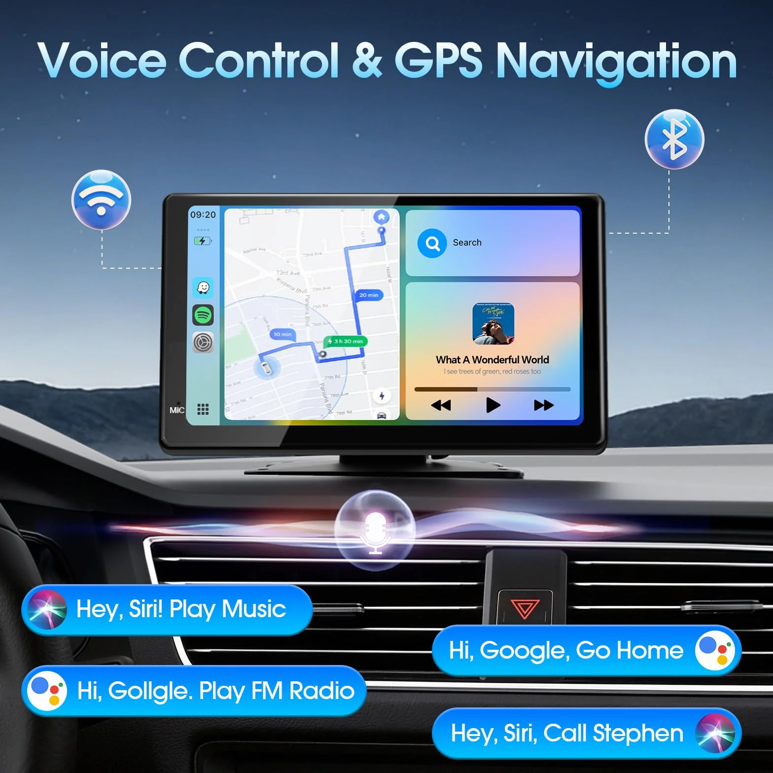 Haudio 7-calowy ekran Carplay do Apple & Android Auto, przenośne radio samochodowe z tylną kamerą 1080p, bezprzewodowe odtwarzanie samochodu ze sterowaniem głosem i łączem lustra, ekran dotykowy audio
