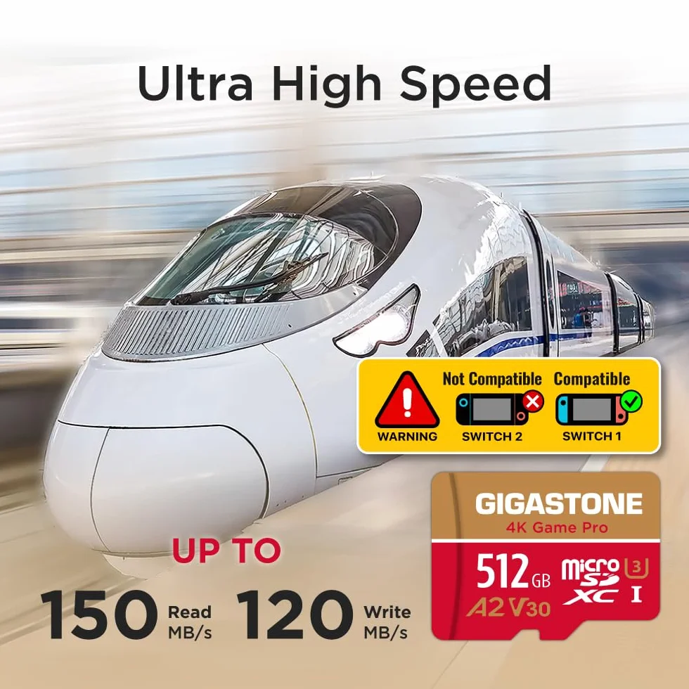Gigastone Karta pamięci z serii 512 GB, 4K Game Pro, idealna do Nintendo Switch, duża prędkość do 100 MB/s. do 4K UHD Video Console do gier, A2 U3 V30 Micro SDXC z adapterem SD.