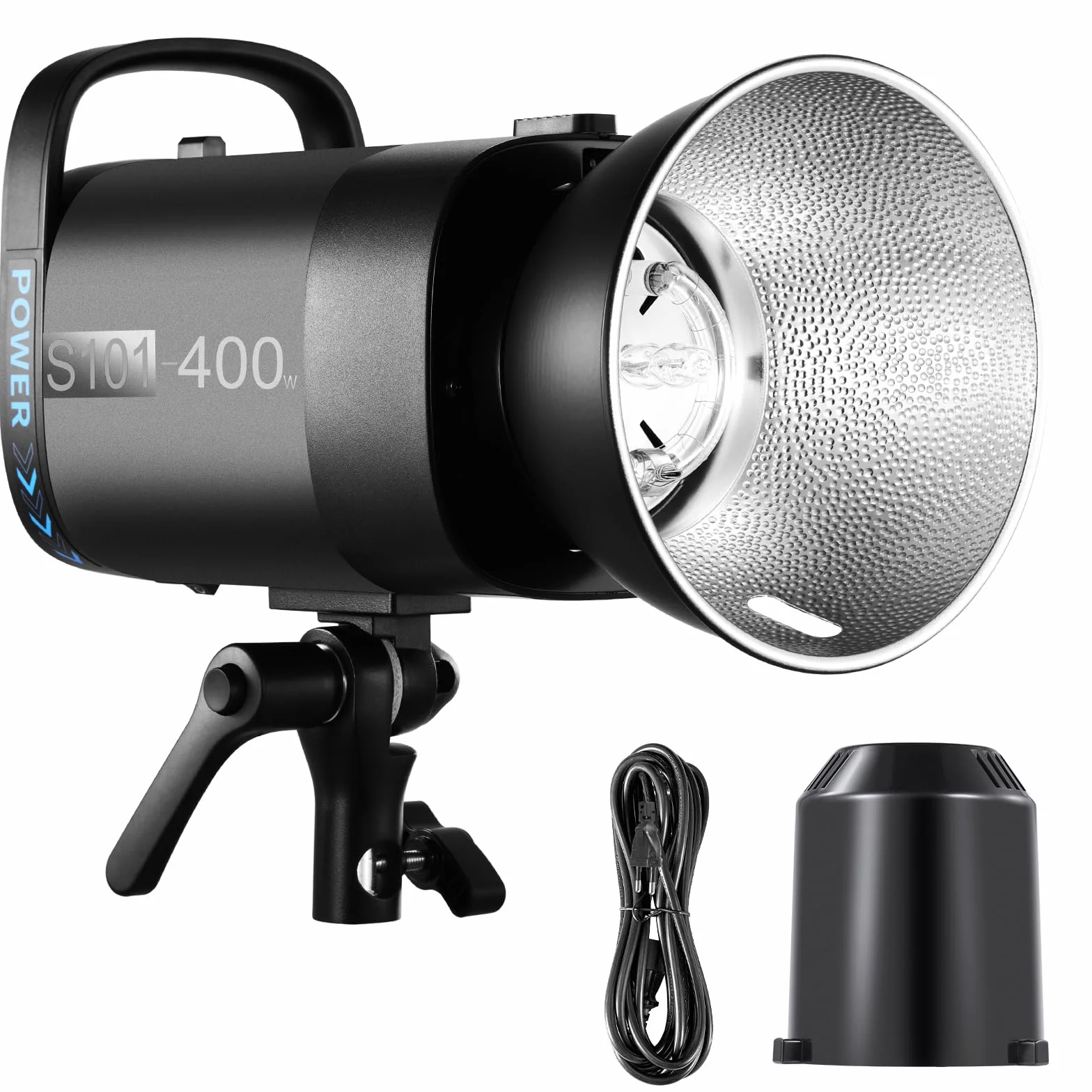 NEEWER Stroboskopowa lampa błyskowa S101-400 W z 9 poziomami, lampa do modelowania 150 W, 400 W GN65 5600K ze standardowym reflektorem Bowens, cichy wentylator w trybie S1/S2 do studia fotograficznego