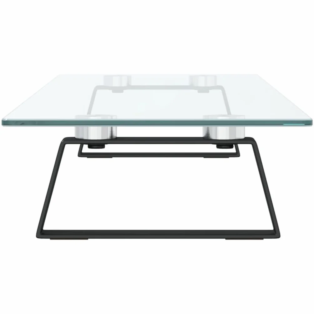 Podstawka pod monitor, czarna, ze szkła hartowanego i metalu, 80 x 20 x 8 cm, obciążenie 10 kg, półka na klawiaturę, podkładka pod mysz, organizer na miejsce pracy, do biura, domowego biura