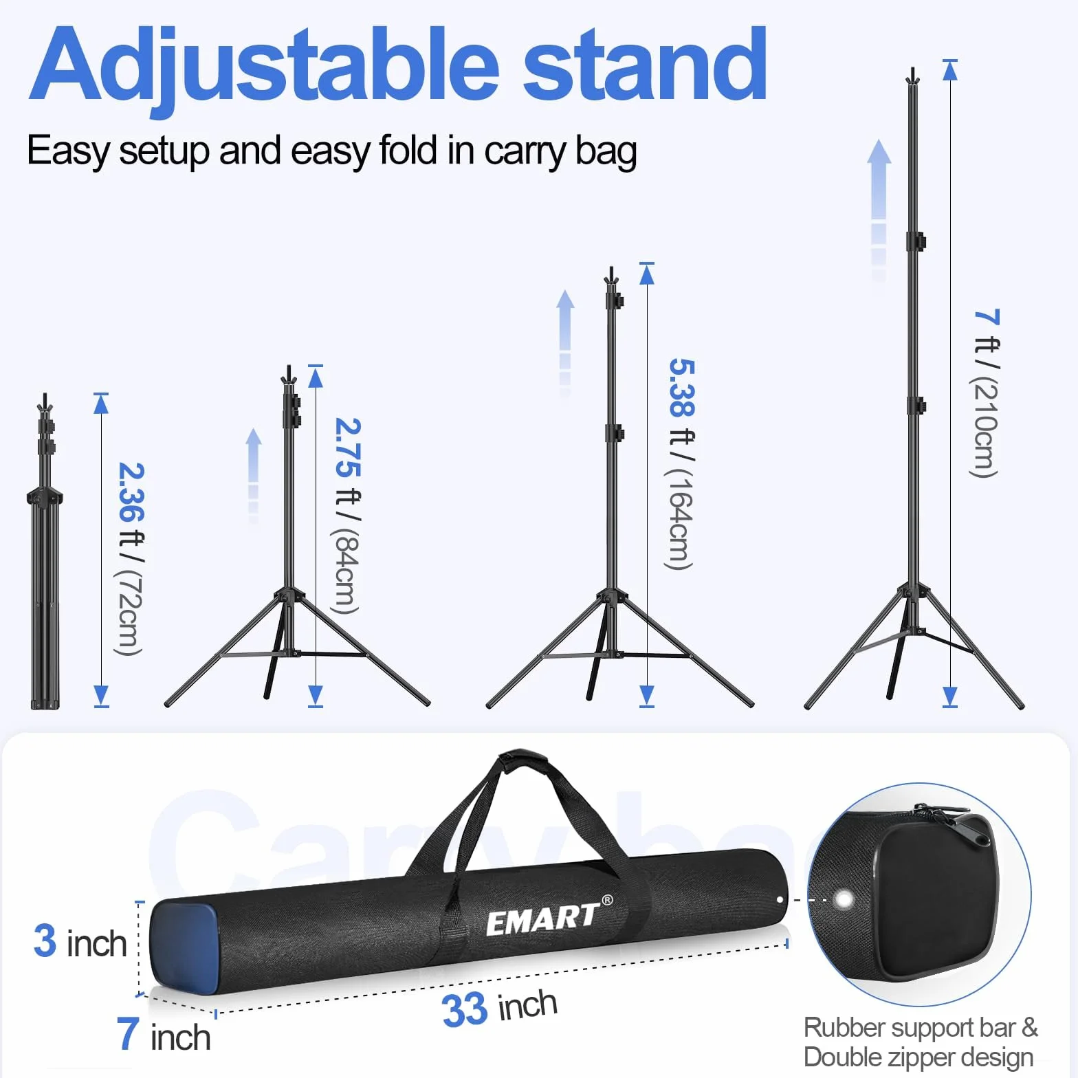 EMART statyw do tła 305 x 213 cm (szer. x wys.) – regulowany zestaw do tła fotograficznego z 2 poprzeczkami, 8 klamrami, 2 workami z obciążeniem i torbą na imprezy, dekoracje, wesela