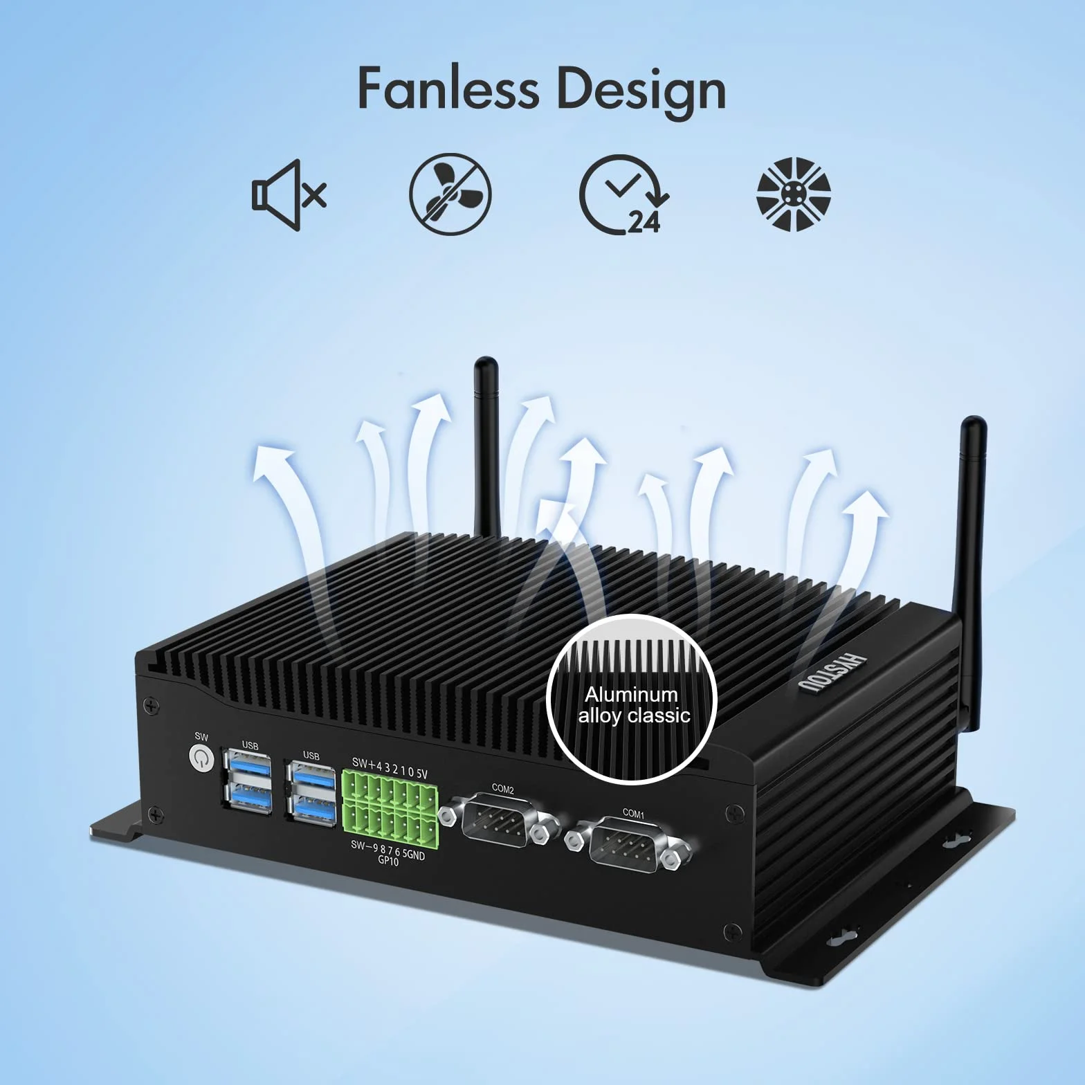 HYSTOU Mini PC bez wentylatora, przemysłowy mini PC Windows 11 Pro 16 GB RAM DDR4 256 GB SSD i5 10210U (do 4,2 GHz), 4 rdzenie, 8 wątków, komputer bez wentylatora, Dual Ethernet, mini komputer