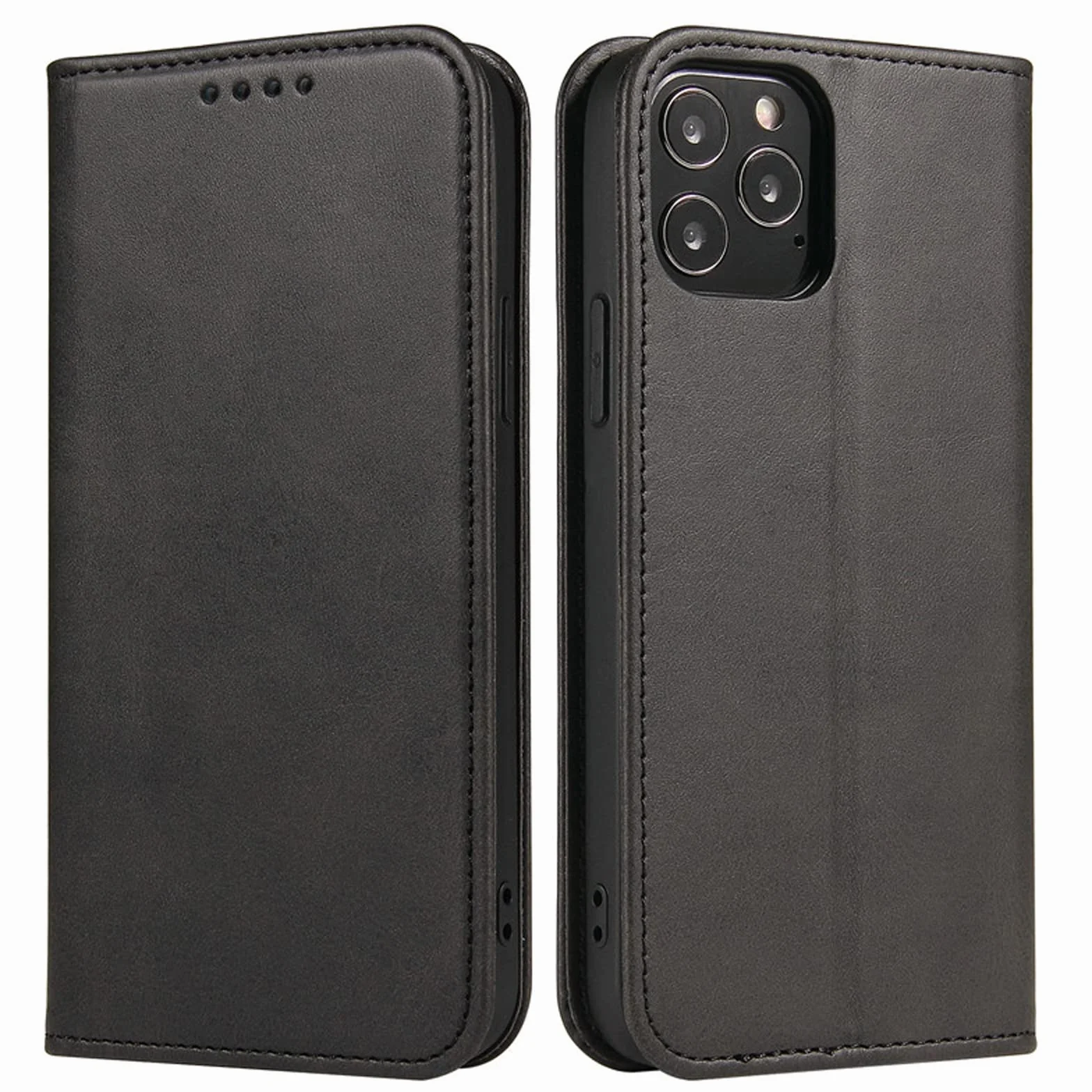 LTL Etui na telefon do iPhone 13 Mini/13/13 Pro/13 Pro Max, ręcznie robione skórzane etui z klapką z przegródkami na karty, etui na telefon, magnetyczne zamknięcie, czarne, 13 mini 5,4 cala
