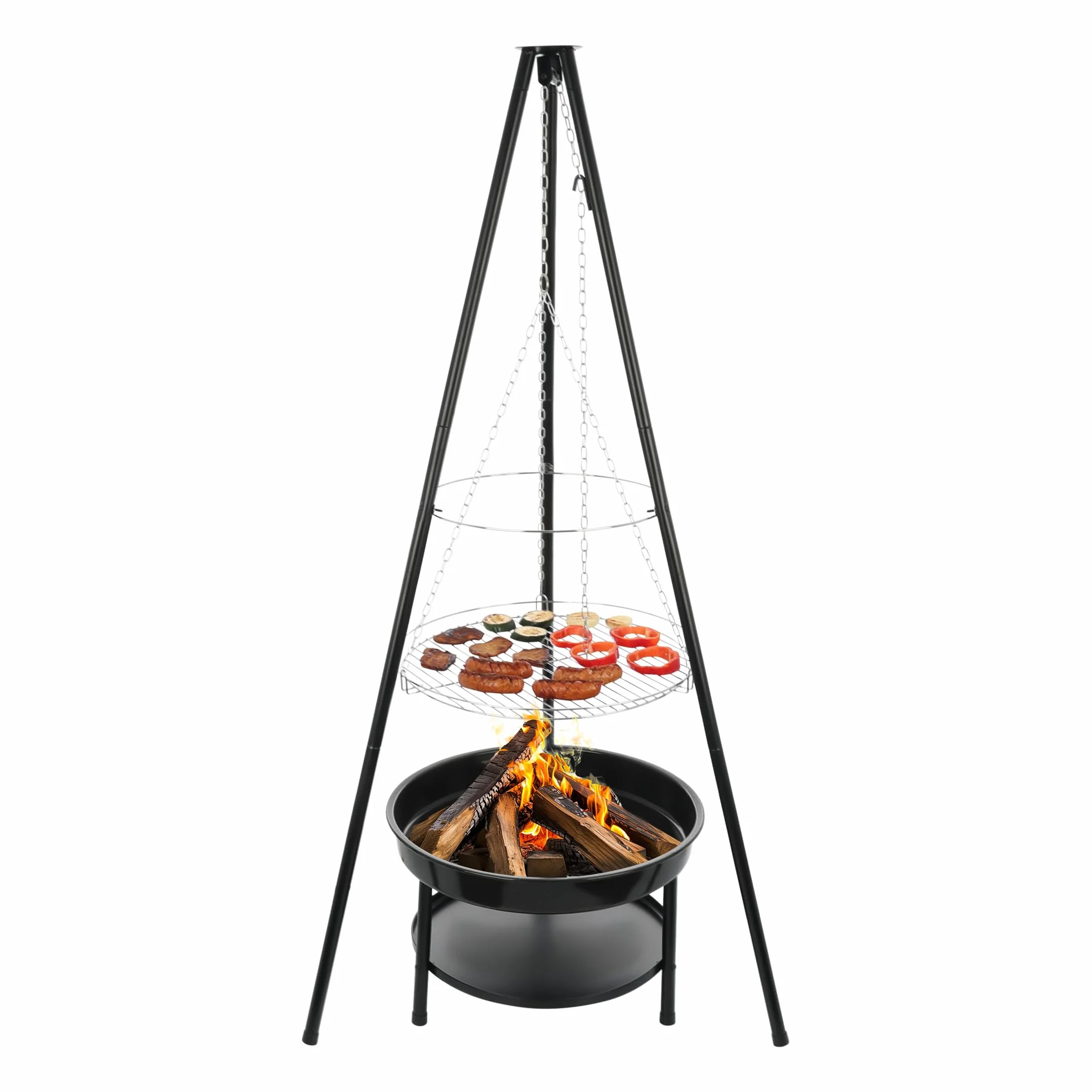 Duży grill ogniskowy palenisko trójnóg wiszący 2w1