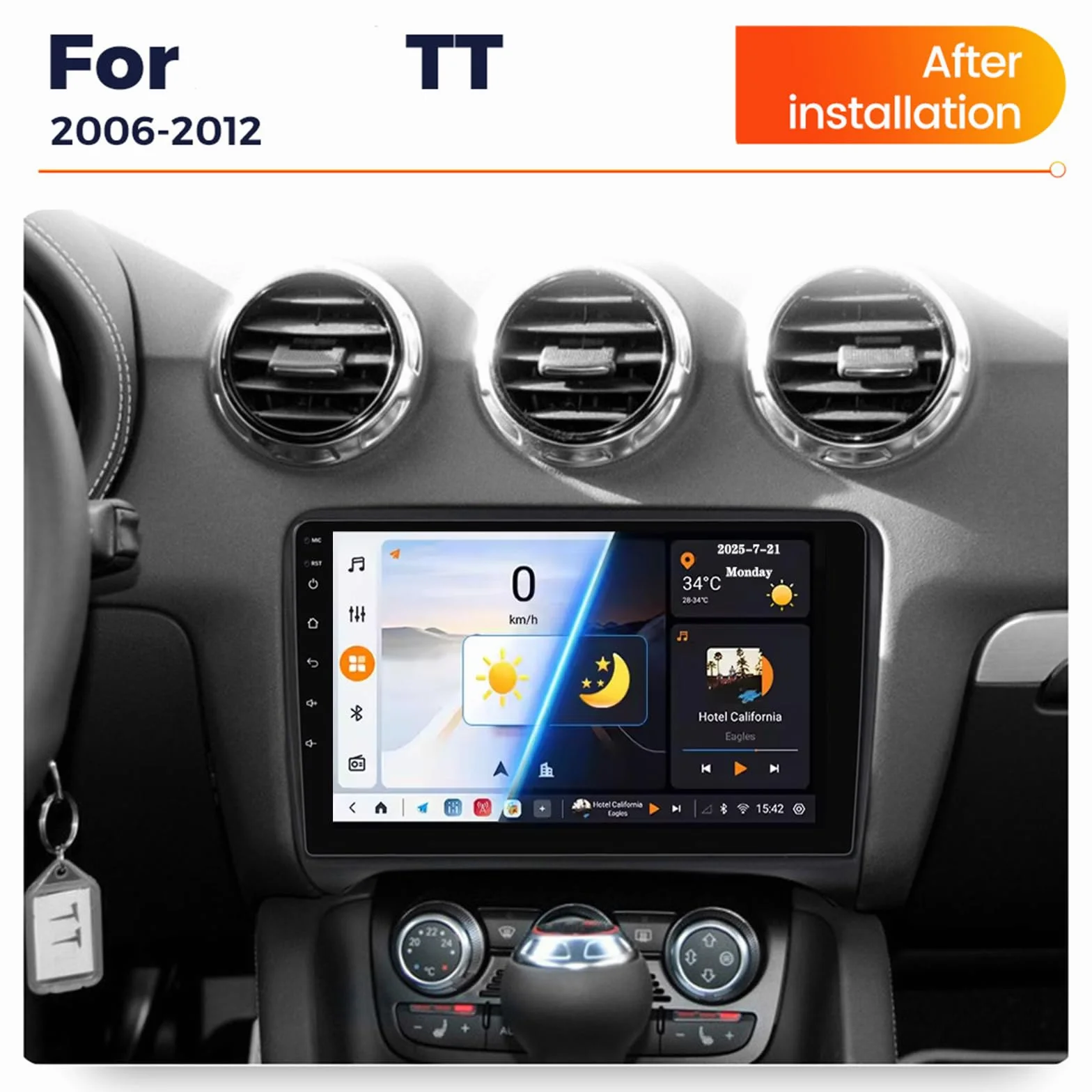 M6 pro2, Android 15.0 Stereo zamiennik dla Audi TT 2008-2014 Radio samochodowe GPS Nawigacja 9-calowy przenośny odtwarzacz multimedialny DVD Odbiornik FM BT z Android Auto CarPlay