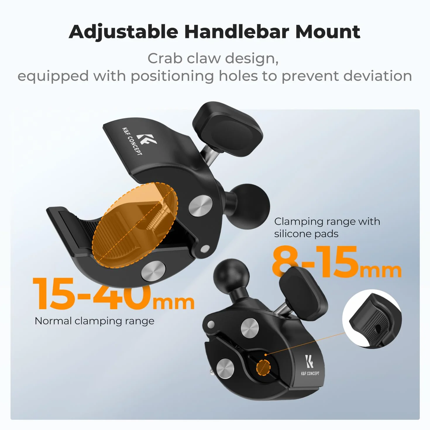 Uchwyt motocyklowy/rowerowy K&F CONCEPT z dwoma głowicami, z dwoma zaciskami Super Clamps, regulowanym ramieniem Magic Arm 360° z adapterem do kamery sportowej i adapterem 1/4", pręt przedłużający nie