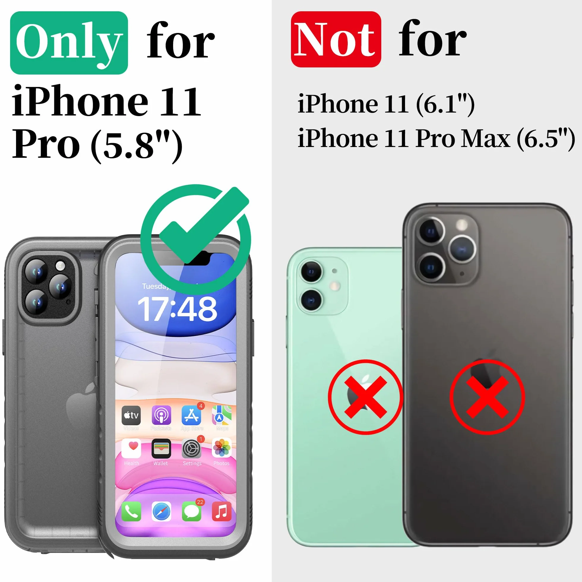 Cozycase Wojskowe Pancerne Etui do iPhone 11 Pro Wodoszczelne IP68 360 Case Z Pełna Ochroną Ekranu i Aparatu Smycz Obudowa Full Dwustronne 11Pro Waterproof Cover Czarny