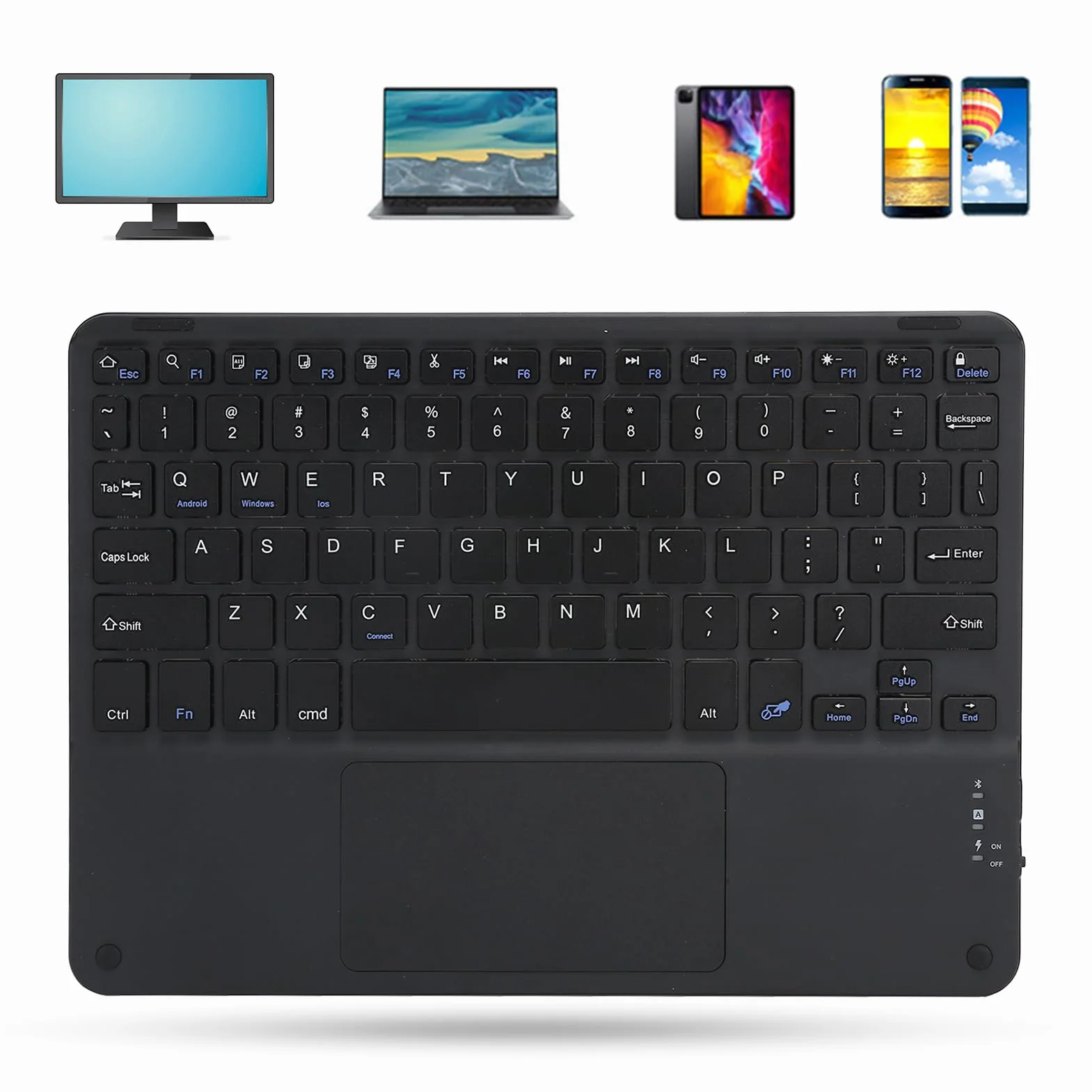 10-calowa Bezprzewodowa Klawiatura Bluetooth ze Smartfonami Touchpad, do Tabletów, Laptopów i Komputerów Stacjonarnych(czarny)