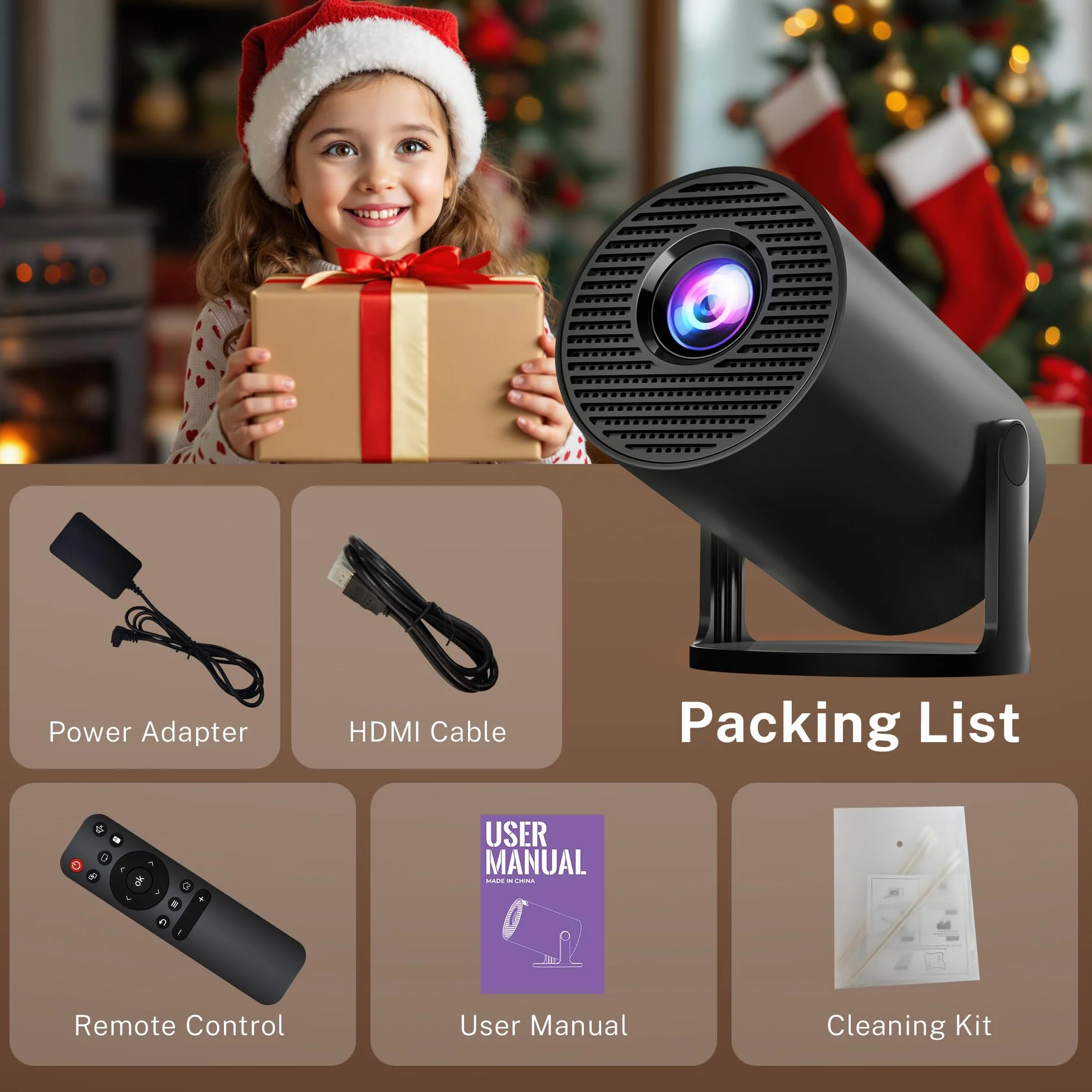 Mini projektor ze zintegrowanym WiFi i Bluetooth, Android 14, 1080P 4K, przenośny projektor z obrotem 180°, wersja HY300pro+ do użytku domowego i zewnętrznego LYNCAST X1