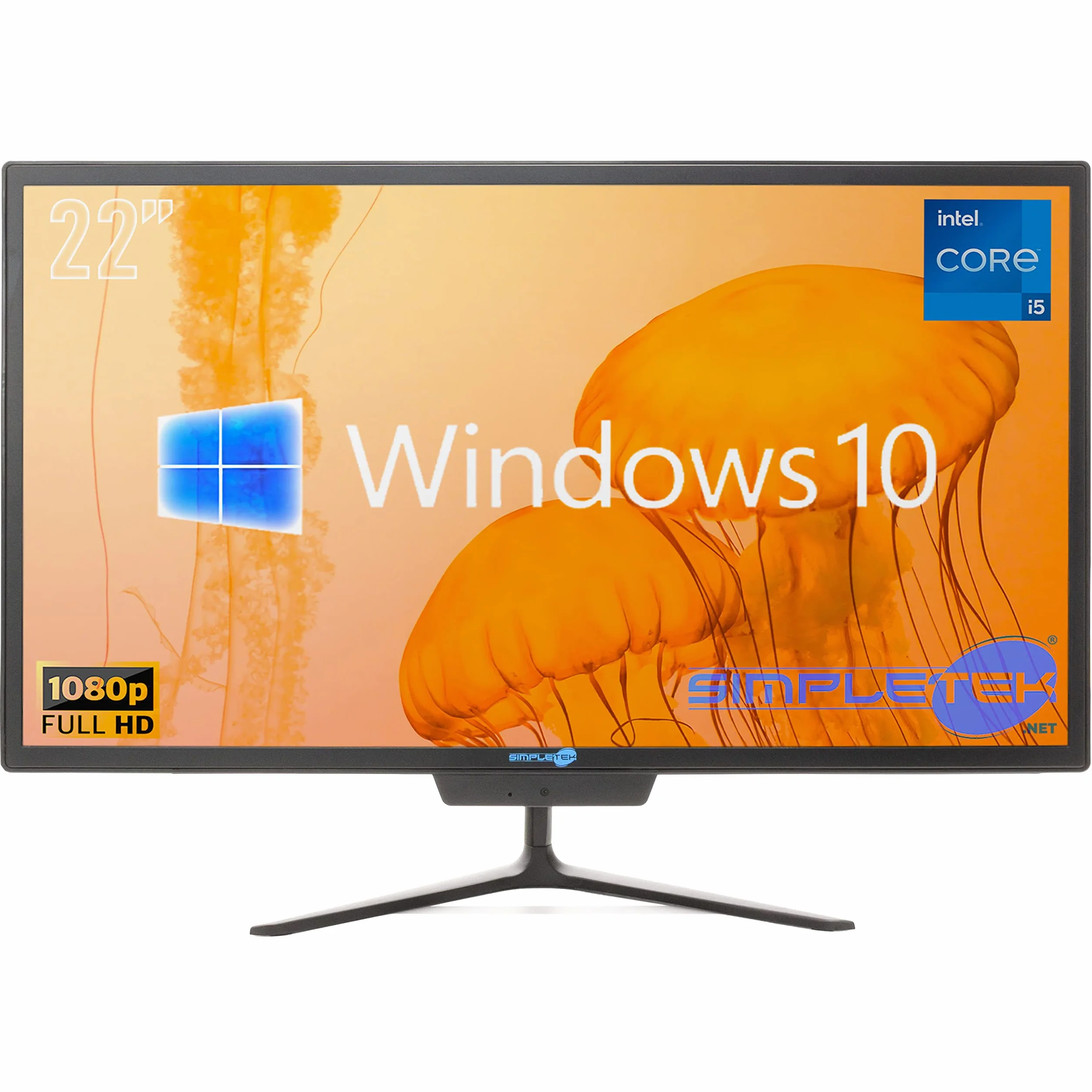 SIMPLETEK PC All in One Core i5 Do 3.10GHz 8GB SSD 240GB | 22" Full HD Windows 10 Pro | Zintegrowana kamera internetowa VGA HDMI WiFi5 Komputer Aio Stałe Domu Praca