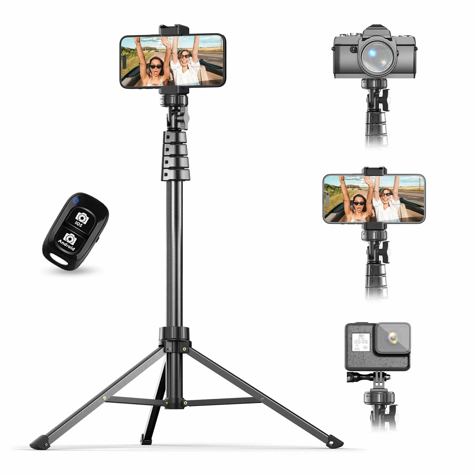 UBeesize Statyw do selfie157 cm do telefonu komórkowego, statyw do smartfona z możliwością przedłużenia i pilotem Bluetooth do telefonów iPhone i Android