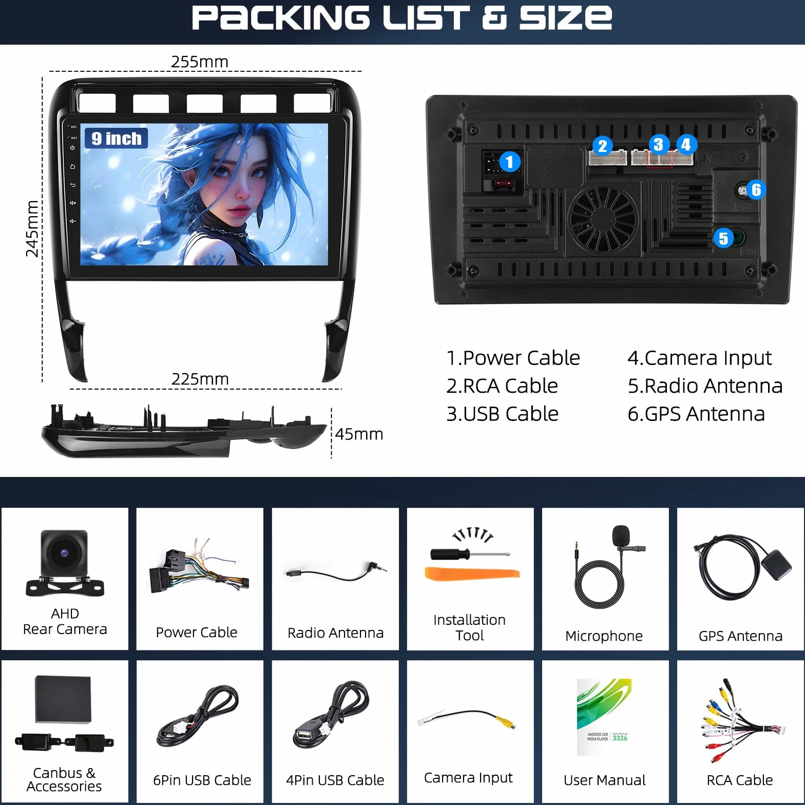 CAMECHO Radio samochodowe 4 + 128 G 9" do nawigacji Porsche Cayenne 2002-2010 z kamerą cofania, Android 13 Wireless Carplay Android Auto Radio z WiFi GPS FM/RDS + Canbus IPS ekran dotykowy
