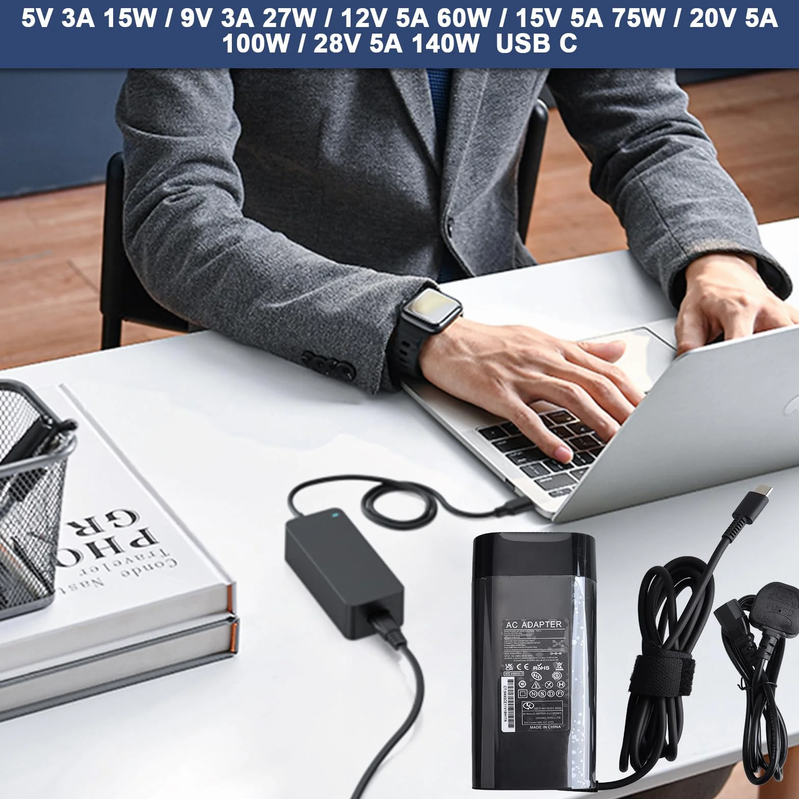 140 W USB C Laptop zasilacz do HP ZBook Ultra G1a 14" HP ZBook 8 G1i G1ak 14" 16", H P Omen Transcend 14, H P Z Book Firefly 14 16 G11 G10 Spectre X360 2-w-1 16-aa0023dx 004 7nr 7009997nr ładowarka