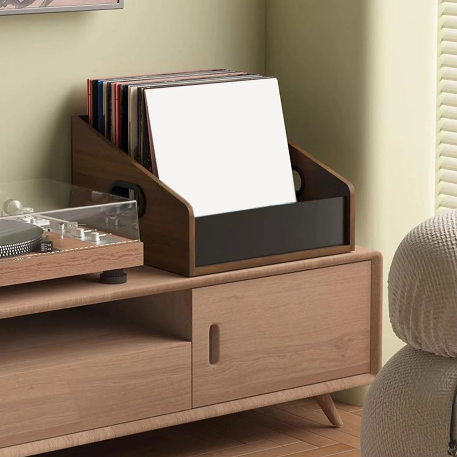 Stojak na płyty winylowe, drewniane pudełko do przechowywania na biurko o dużej pojemności, minimalistyczny organizer na płyty CD do kolekcji muzycznej, stylowy wystrój domu