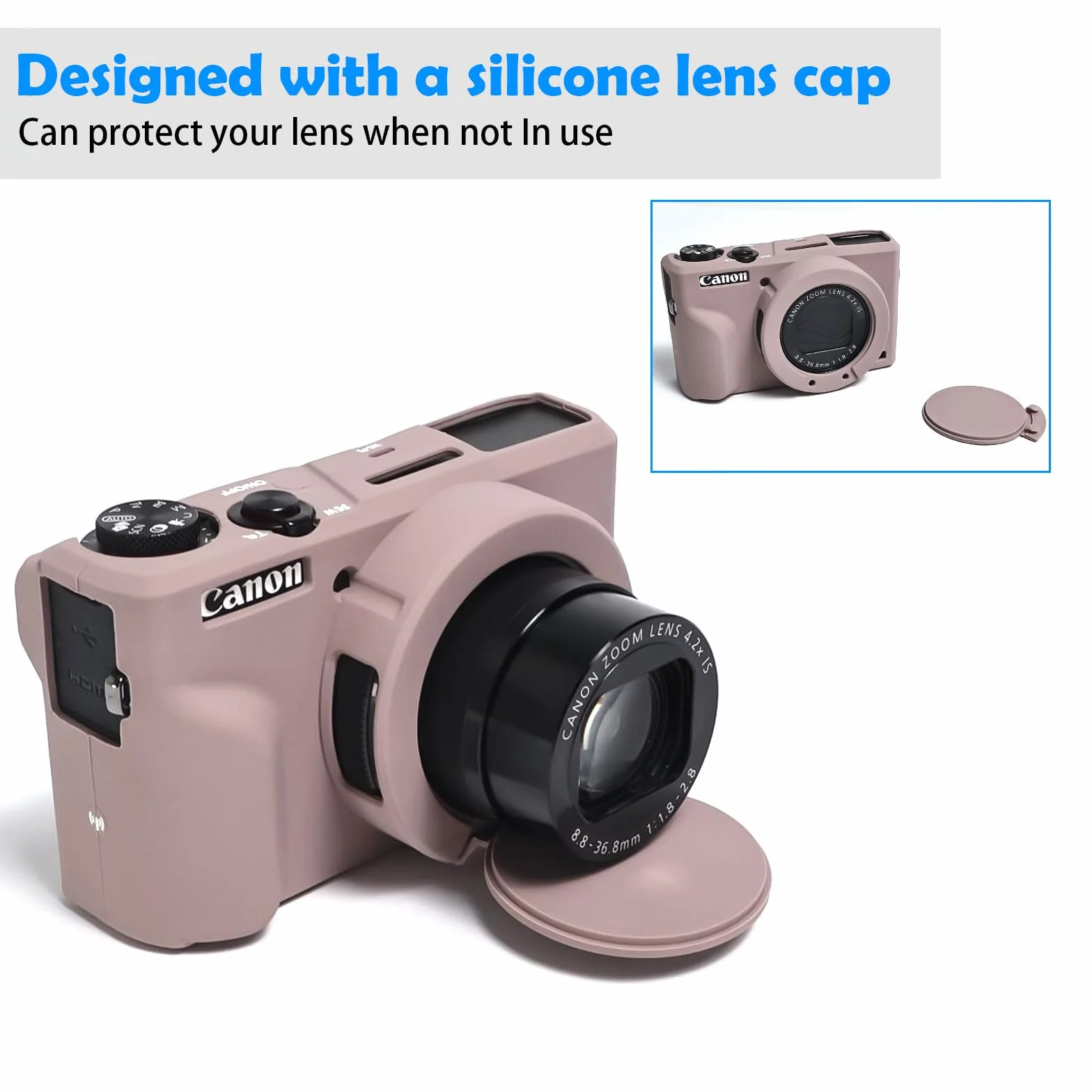 Easy Hood Etui na aparat dla Canon G7 X Mark III G7X3, miękka silikonowa osłona ochronna, lekka, ze zdejmowaną osłoną obiektywu, Szary (oznaczenie przycisków)
