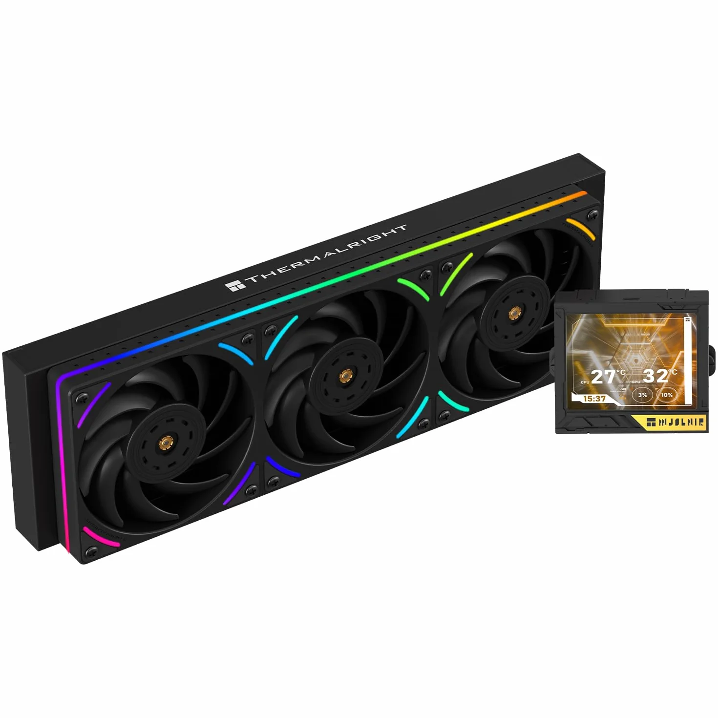 TR-Thermalright Mjolnir Vision 360 UB ARGB PRO Black, chłodzenie cieczą AIO CPU, zintegrowany wentylator wyciągowy TL-UB36, ekran IPS LCD 3,5 cala 640×480, dla Intel LGA1700/1851, AM4/AM5