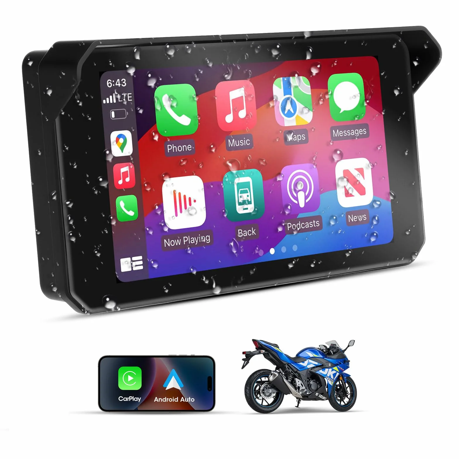 5-calowy motocykl Carplay Android Auto Display GPS Siri/GOO-gle Assistant | Obsługa Bluetooth IP67 Full Body Waterproof Motocyklowe urządzenia nawigacyjne