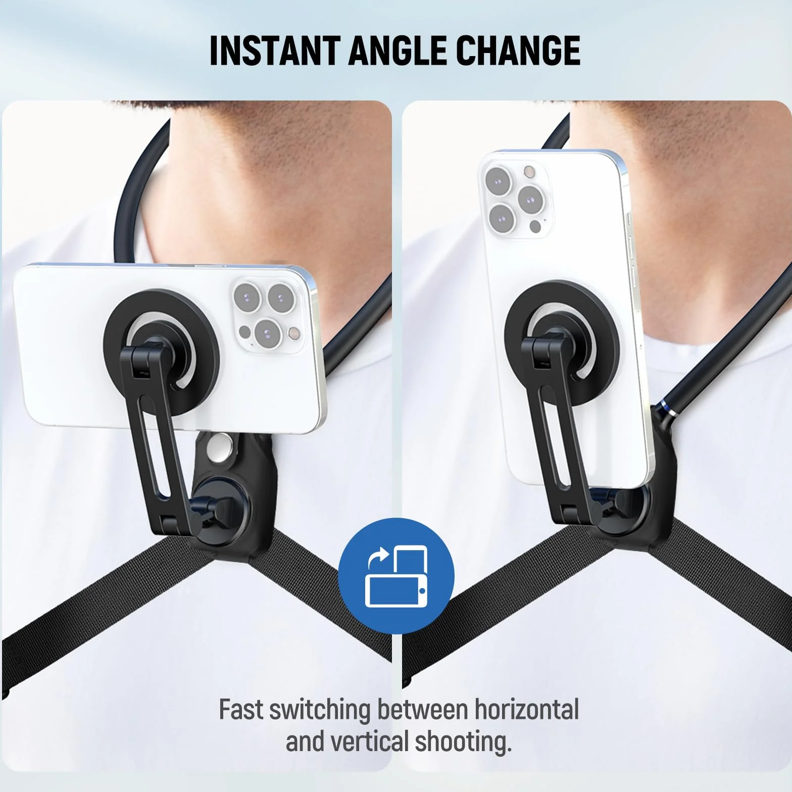 Neewer Magnetyczny uchwyt na szyję do akcji, bez użycia rąk, z paskiem na klatkę piersiową, kompatybilny z GoPro DJI Insta360, uchwyt na szyję do nagrywania wideo POV Vlog, GP26