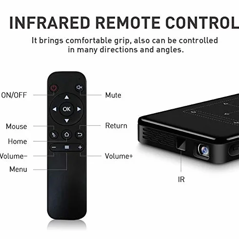 Mini projektor kieszonkowy, inteligentny projektor DLP Pico obsługuje wejście HD/dekodowanie 4K HD ze złączem HDMI USB/ekranem dotykowym/RC, do kina domowego, na rodzinne imprezy (Android 6.0) (ME)