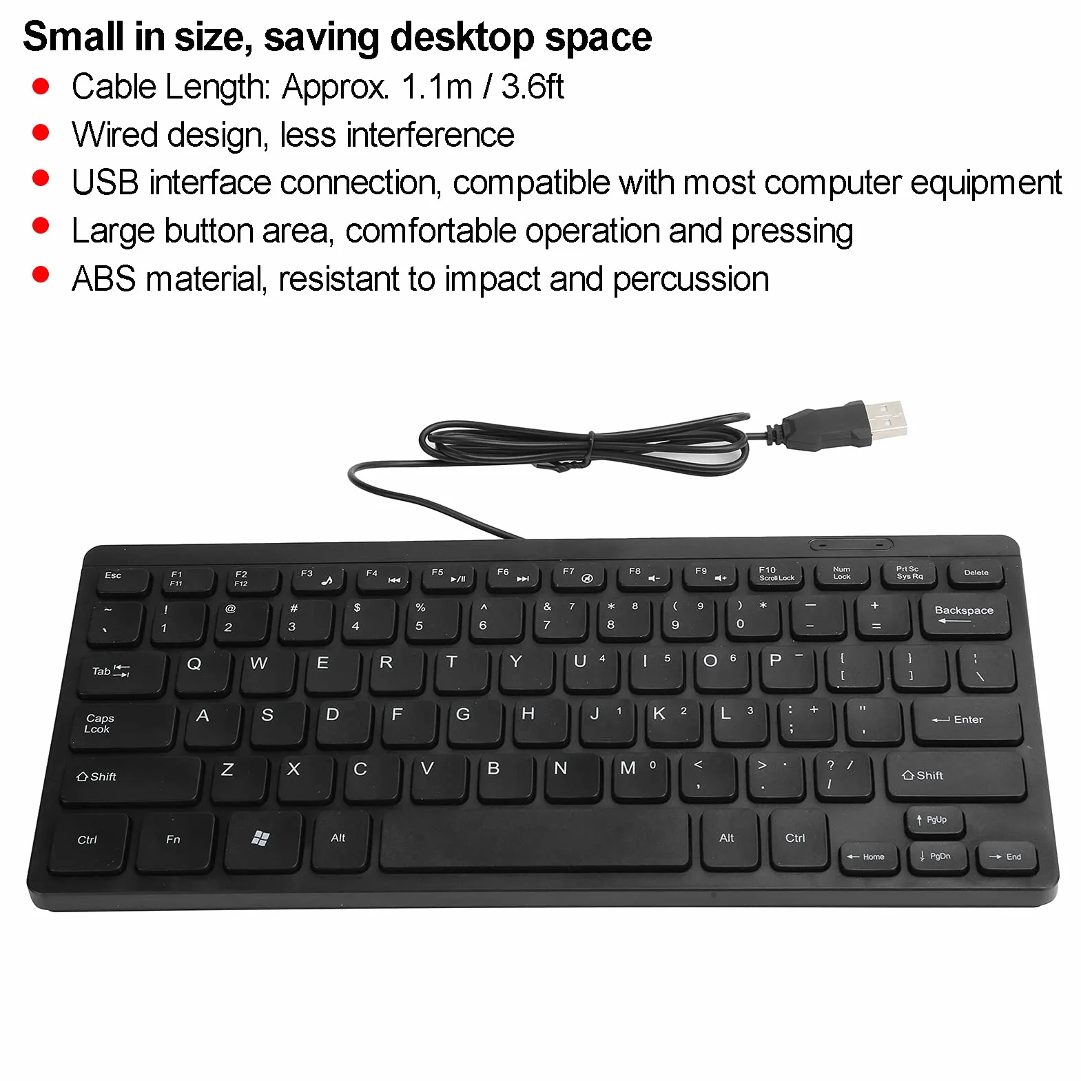 Przewodowa Klawiatura USB Mini Slim Keyboard, Mała Kompaktowa Prosta Wodoodporna Klawiatura Biznesowa do Laptopa i Komputera Stacjonarnego, Plug And Play (z Kablem 1,1 M / 3,6 Stopy)