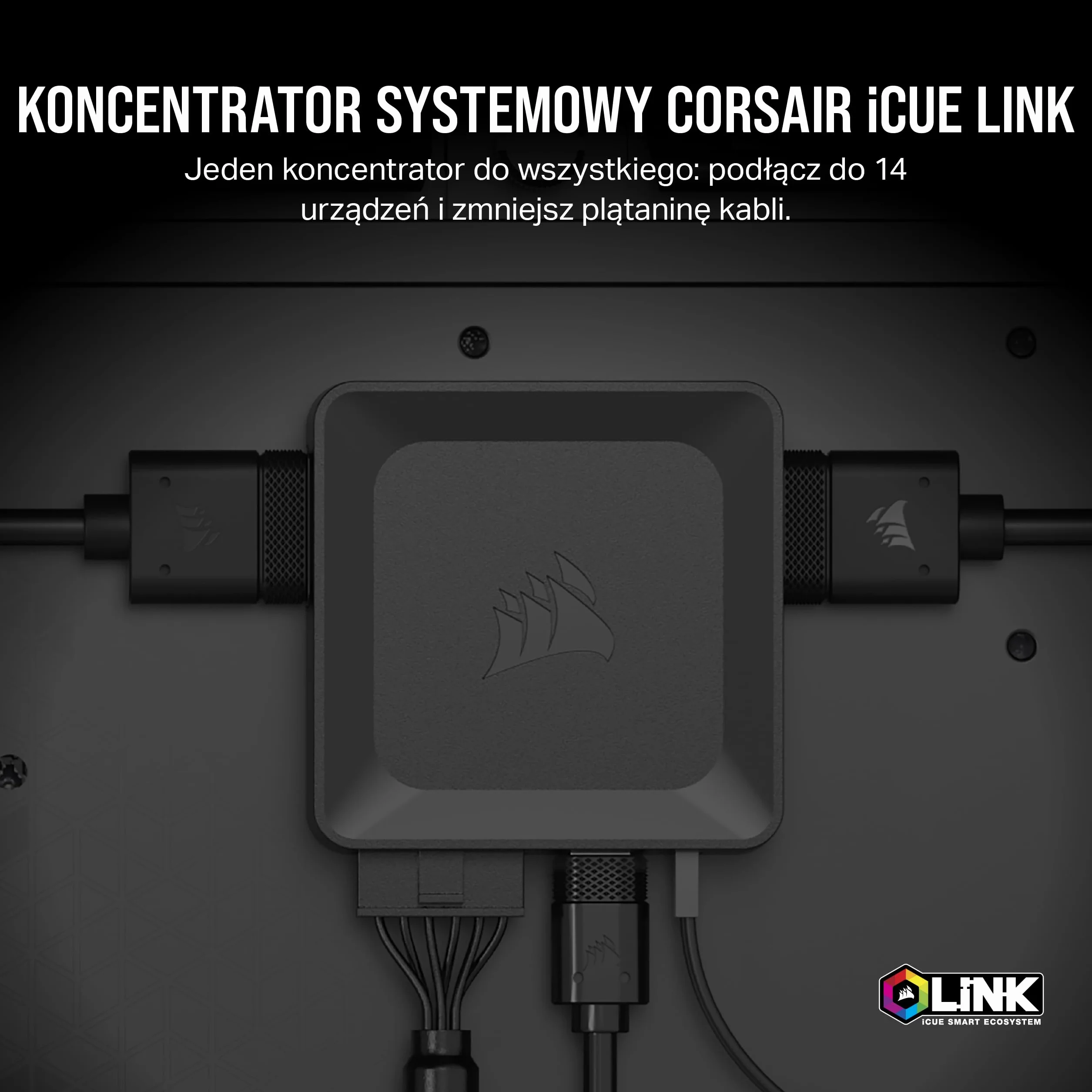 CORSAIR iCUE LINK Koncentrator Systemowy – Możliwość Podłączenia do 14 Urządzeń CORSAIR iCUE LINK – Porządek Dzięki Pozbyciu Się Niepotrzebnych Przewodów – Czarny