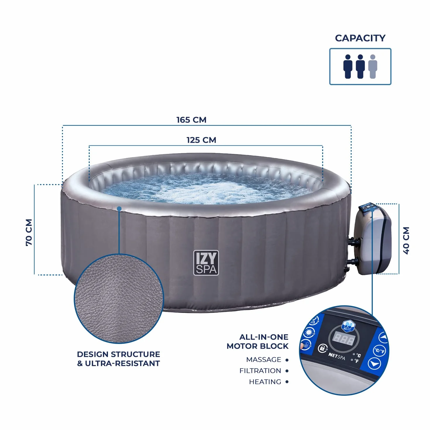 POOLSTAR IZY SPA, Ø 165 x wys. 70 cm, 2+1 osoby