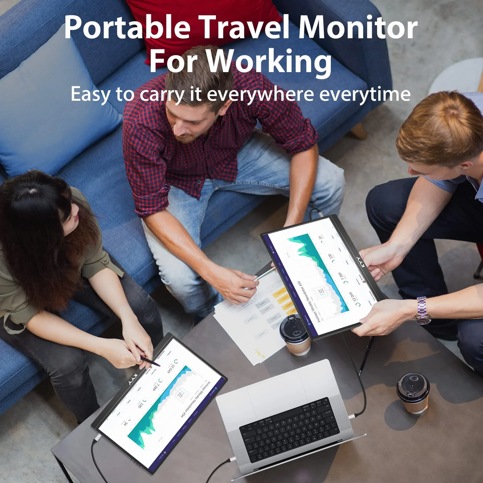 KYY 15,6-calowy przenośny monitor FHD 1080P USB-C HDMI do laptopa z inteligentną torbą i dwoma głośnikami, zewnętrzny ekran HDR do komputera, monitor do gier w podróży