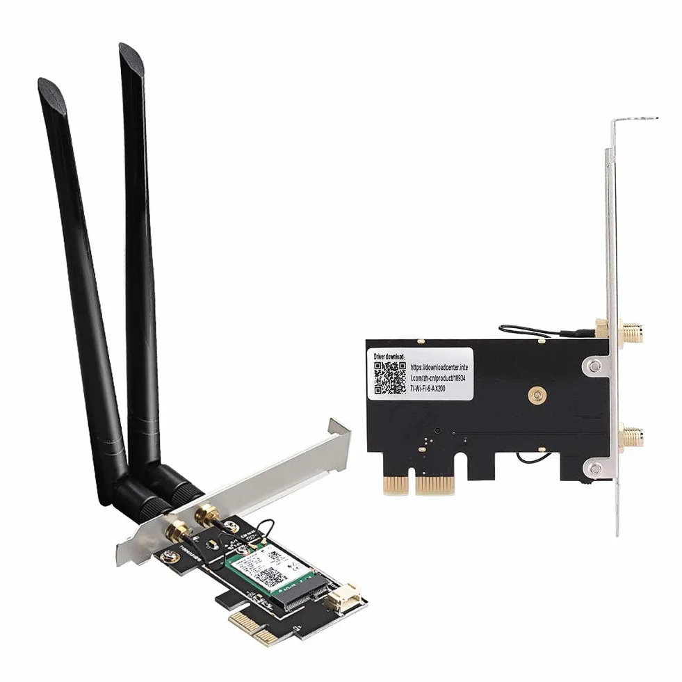 Cocoarm Karta Sieciowa z podwójną anteną, Karta Sieci Bezprzewodowej PCIe X1 dla AX200, WiFi 6 2.4G 574Mbps 5G 2400Mbps, Bluetooth 5.0, MU MIMO do Strumieniowego Przesyłania Gier Komputer