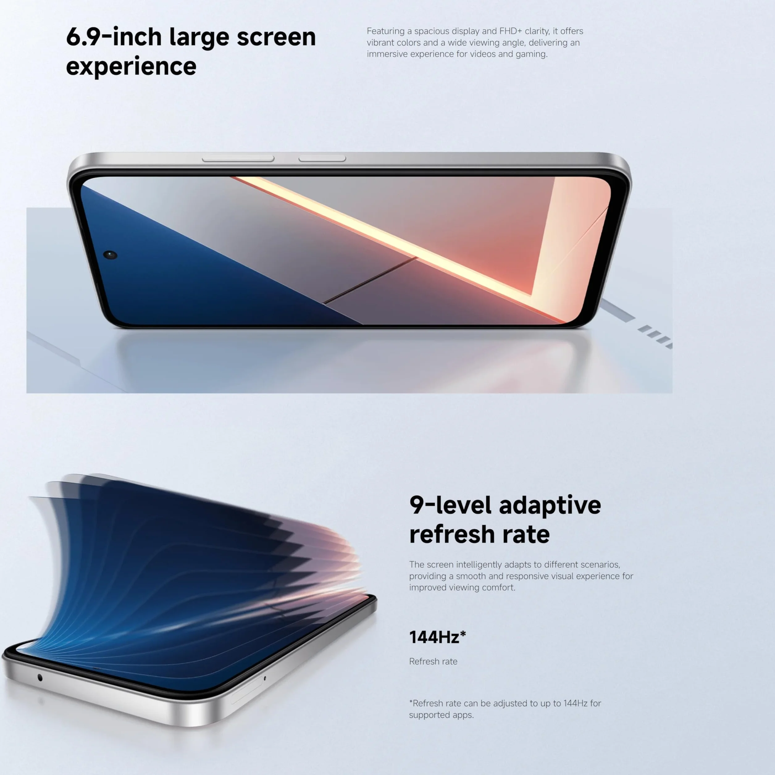 XIAOMI POCO M7 smartfon 6+128 GB, podwójny aparat 50 MP z AI, 16,9 cala FHD+, Snapdragon 685, szybkie ładowanie 33 W i odwracalne 18 W, ładowarka nie jest dołączona, srebrna (Wersja ES)
